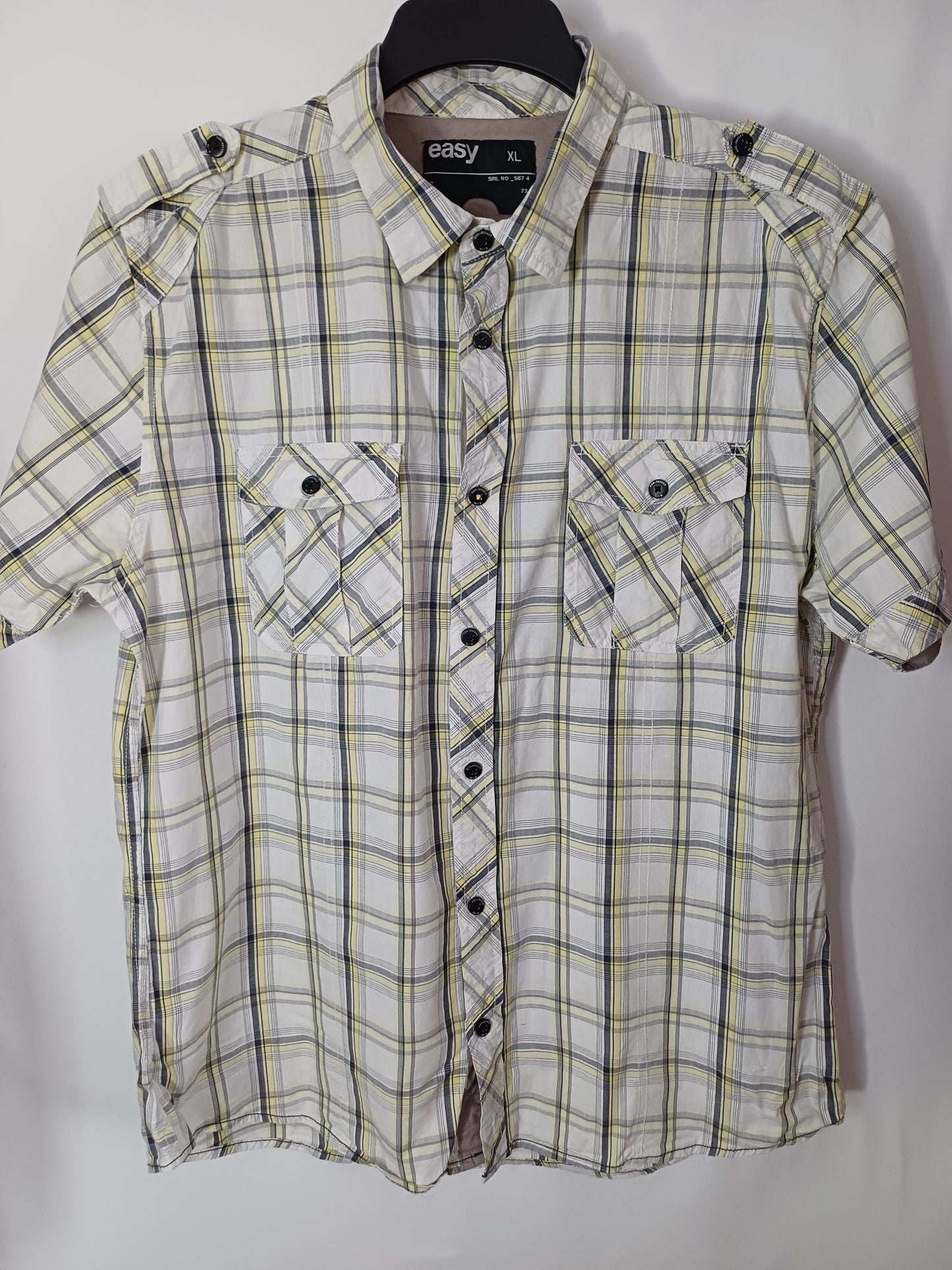 Easy Multi White Yellow Short Sleeve Shirt XL 24" PTP - Very Good Condition