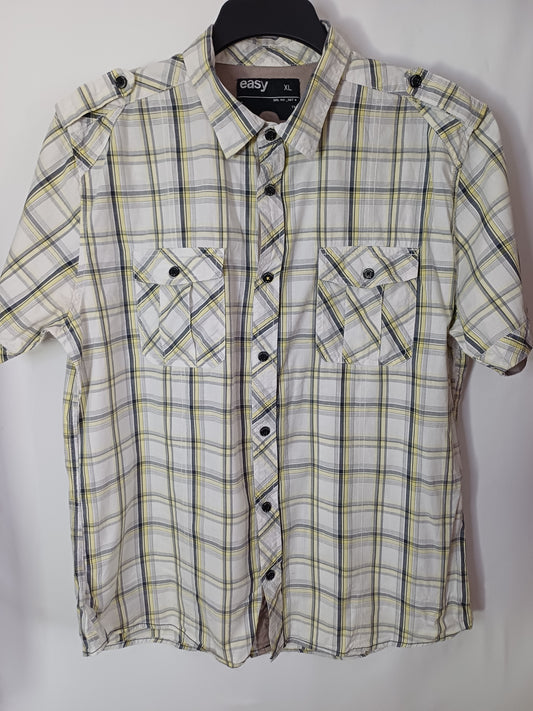 Easy Multi White Yellow Short Sleeve Shirt XL 24" PTP - Very Good Condition
