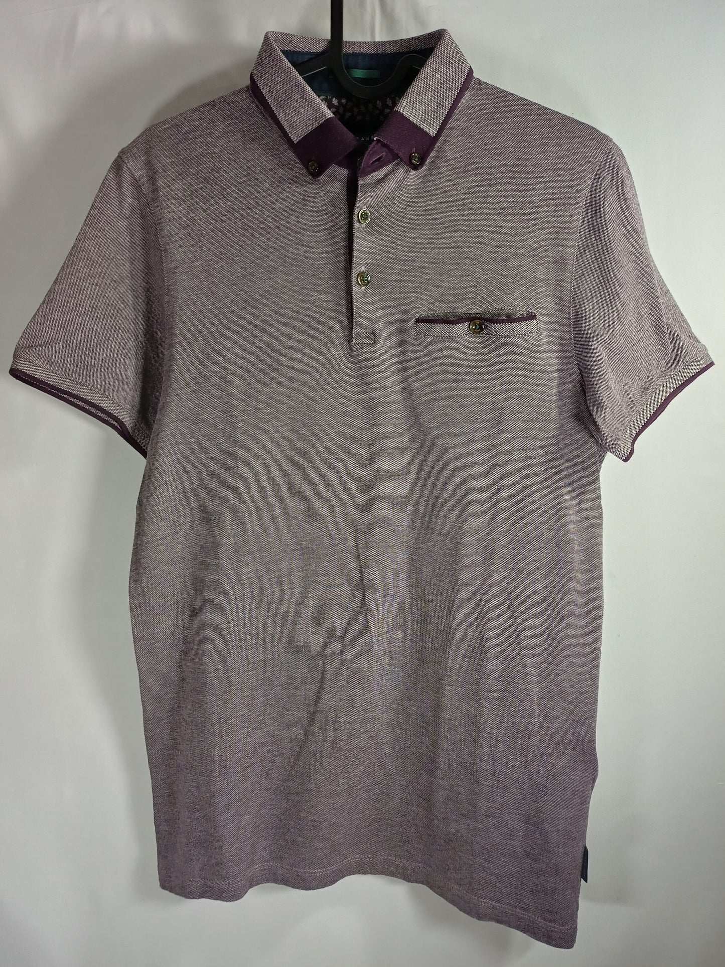 Women's Ted Baker Grey and Purple Polo Neck T-Shirt Size 2 / UK 10
