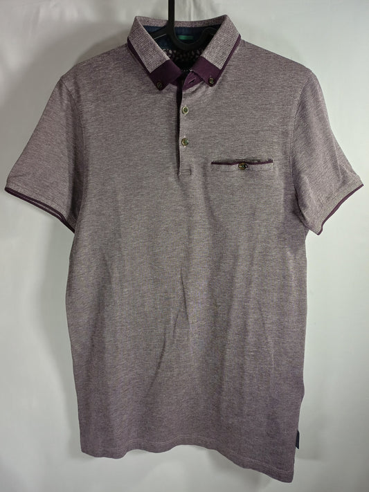 Women's Ted Baker Grey and Purple Polo Neck T-Shirt Size 2 / UK 10