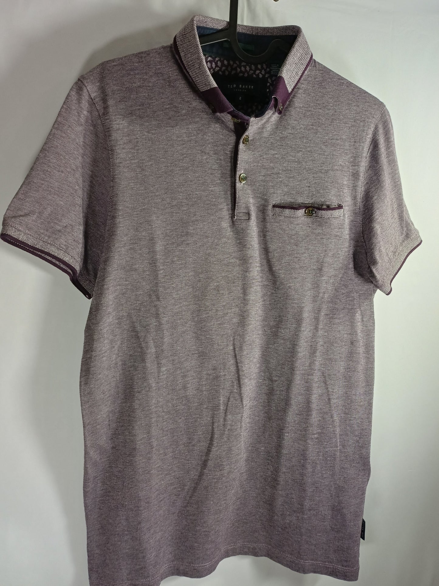 Women's Ted Baker Grey and Purple Polo Neck T-Shirt Size 2 / UK 10
