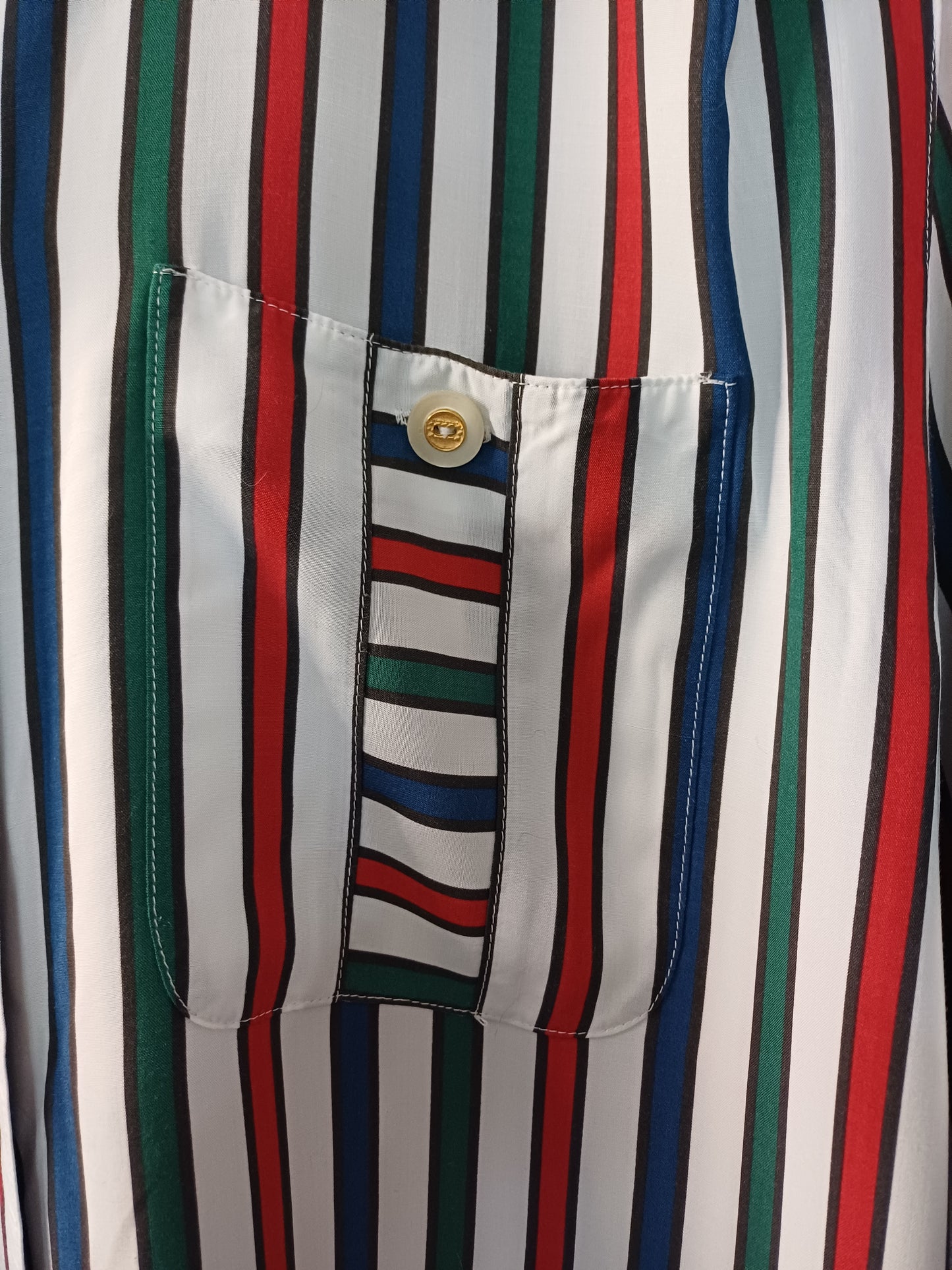 Delmod International Red Blue Green White Stripes Blouse Size 38 22" PTP - Very Good Condition