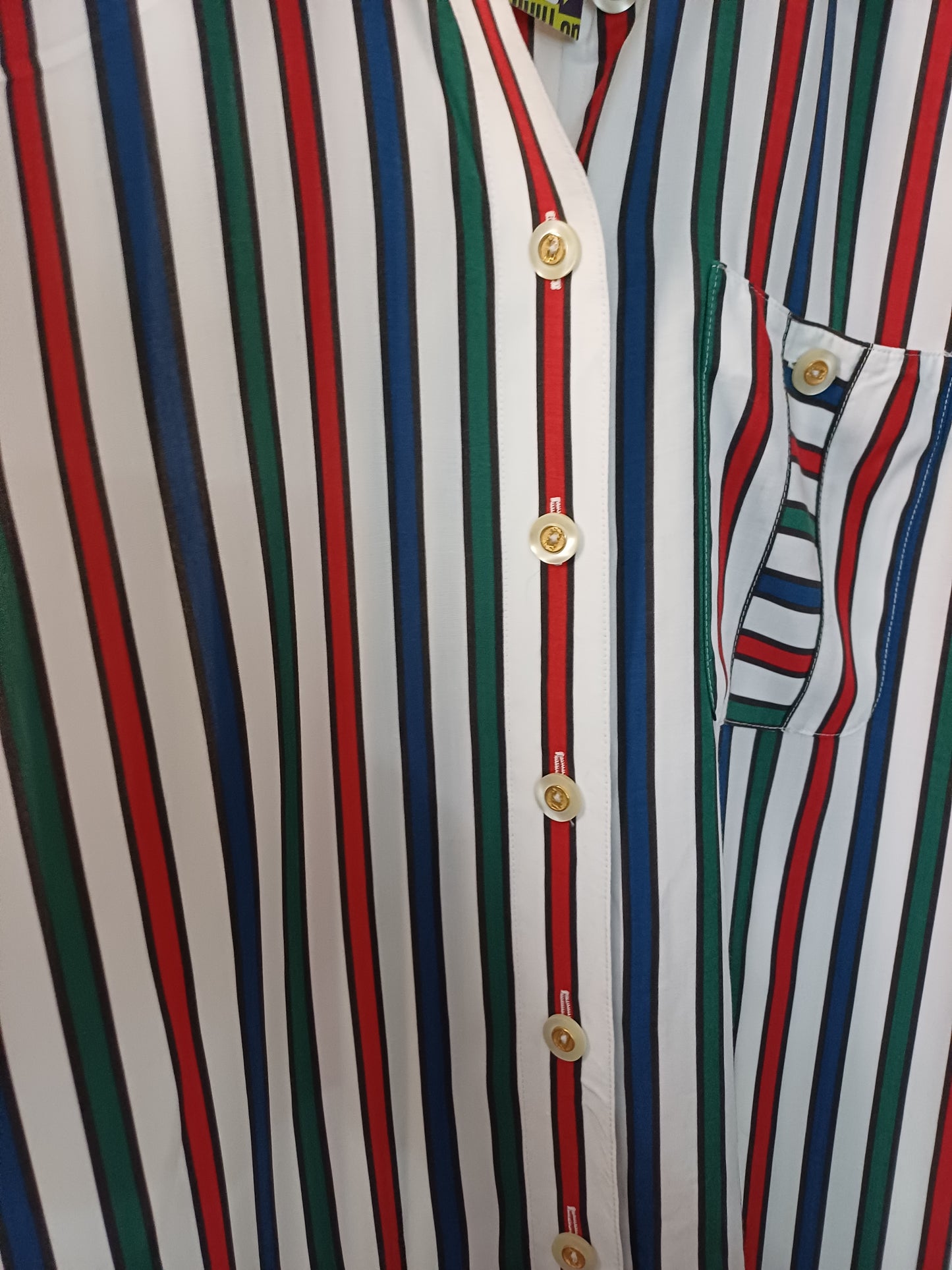 Delmod International Red Blue Green White Stripes Blouse Size 38 22" PTP - Very Good Condition