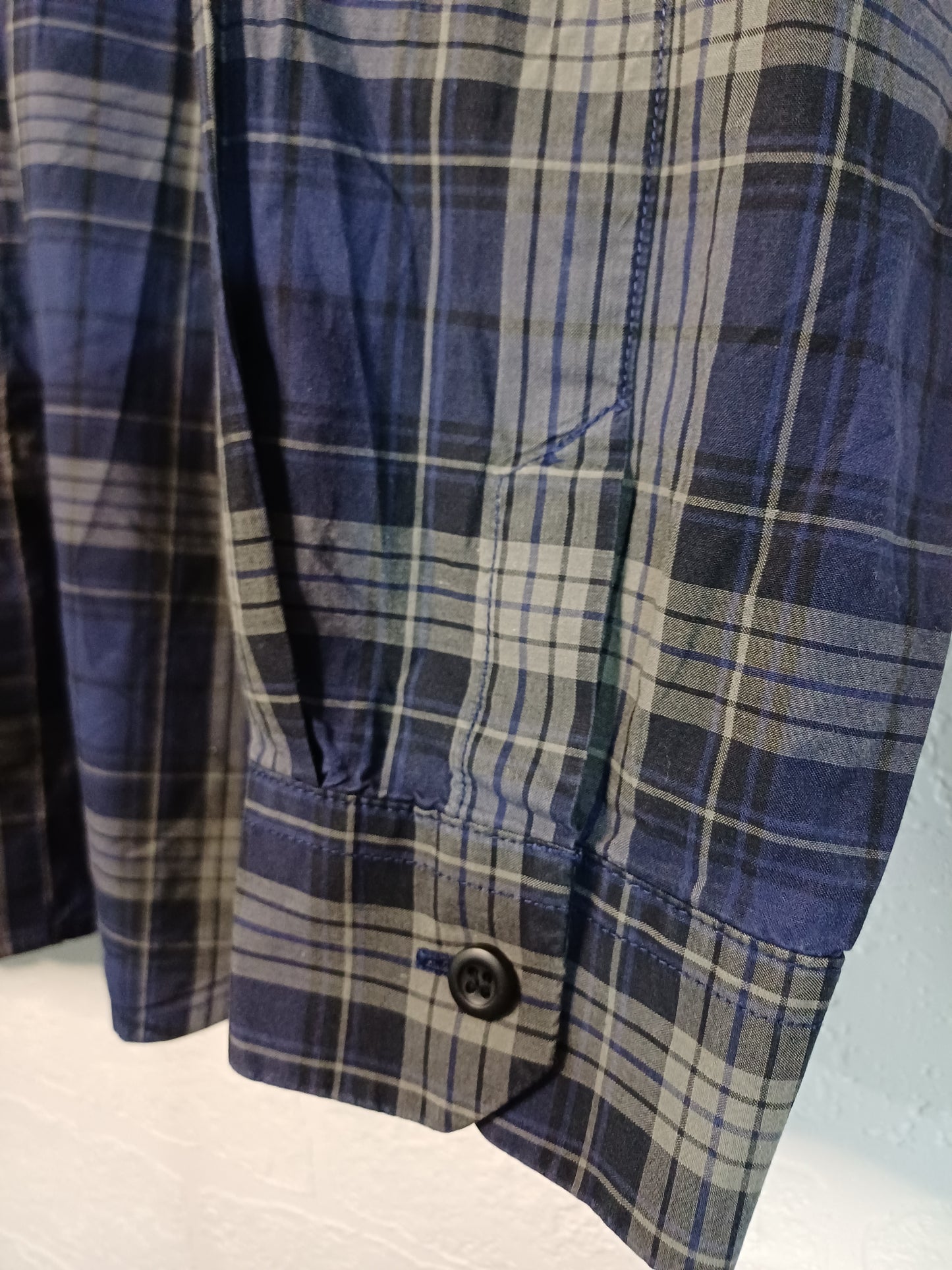 Fred Perry Men's Navy Blue Checkered Long Sleeve Shirt - M (Fits Closer to L)