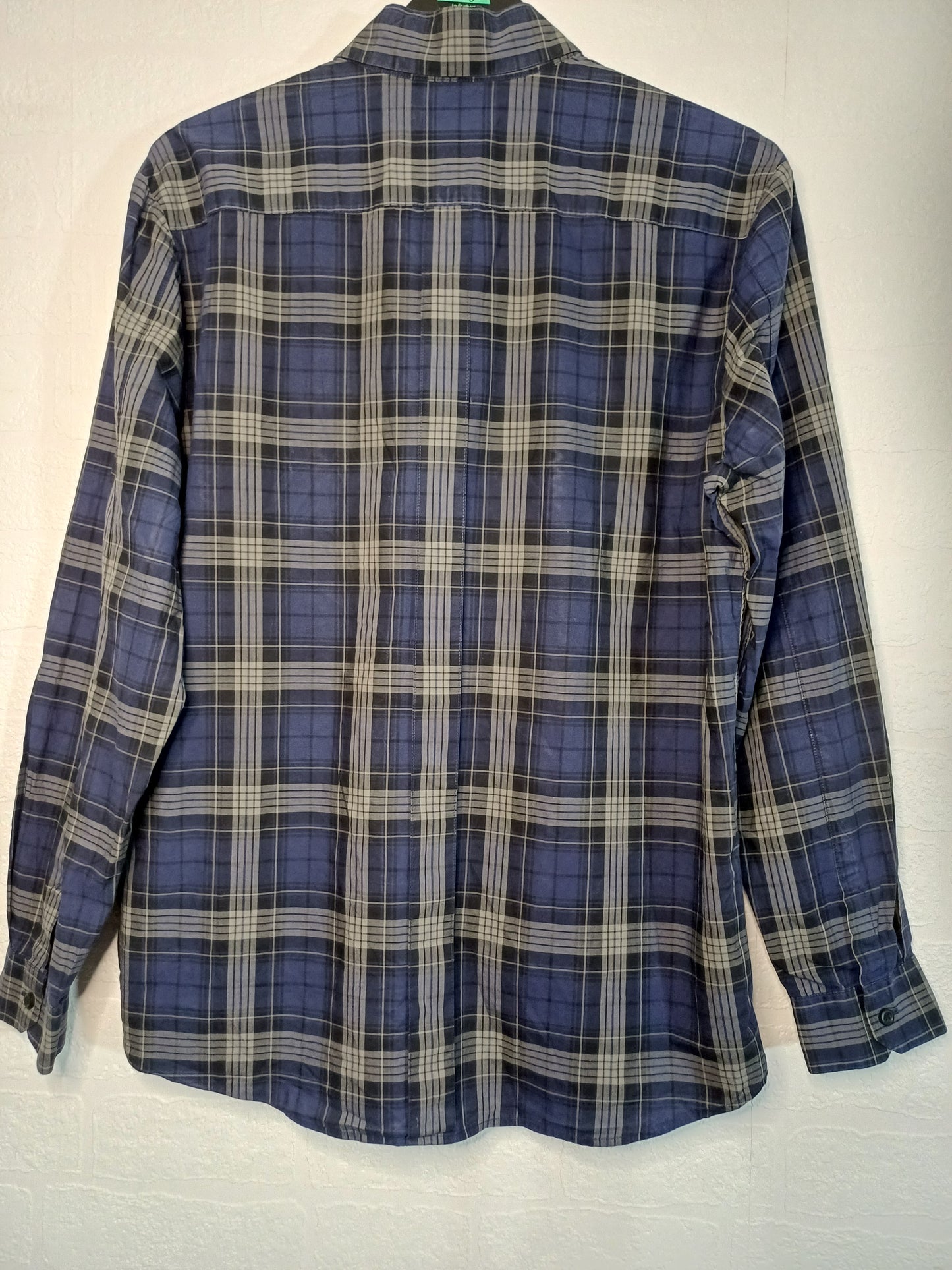 Fred Perry Men's Navy Blue Checkered Long Sleeve Shirt - M (Fits Closer to L)