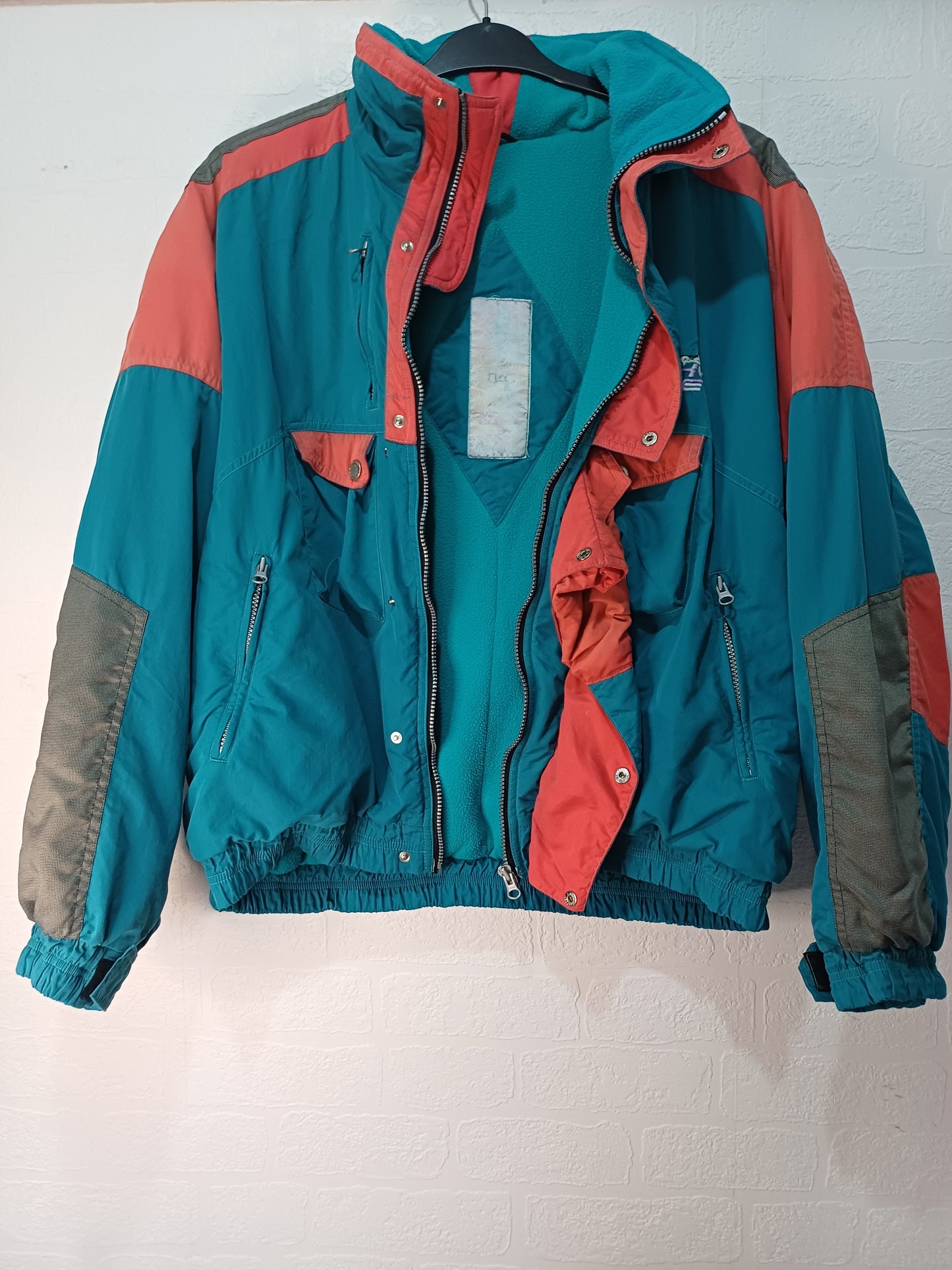 Men's Vintage 90s Ski Jacket – Green & Orange | XL