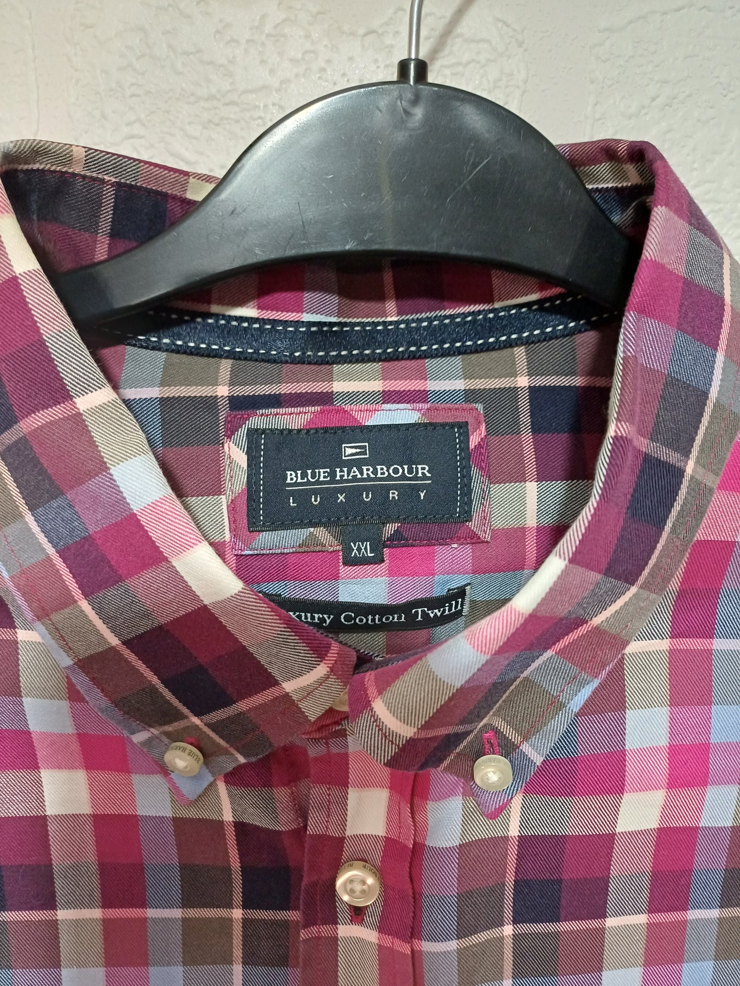 Blue Harbour Men's Pink Multi-Colour Checkered Luxury Cotton Twill Shirt XXL - Very Good Condition