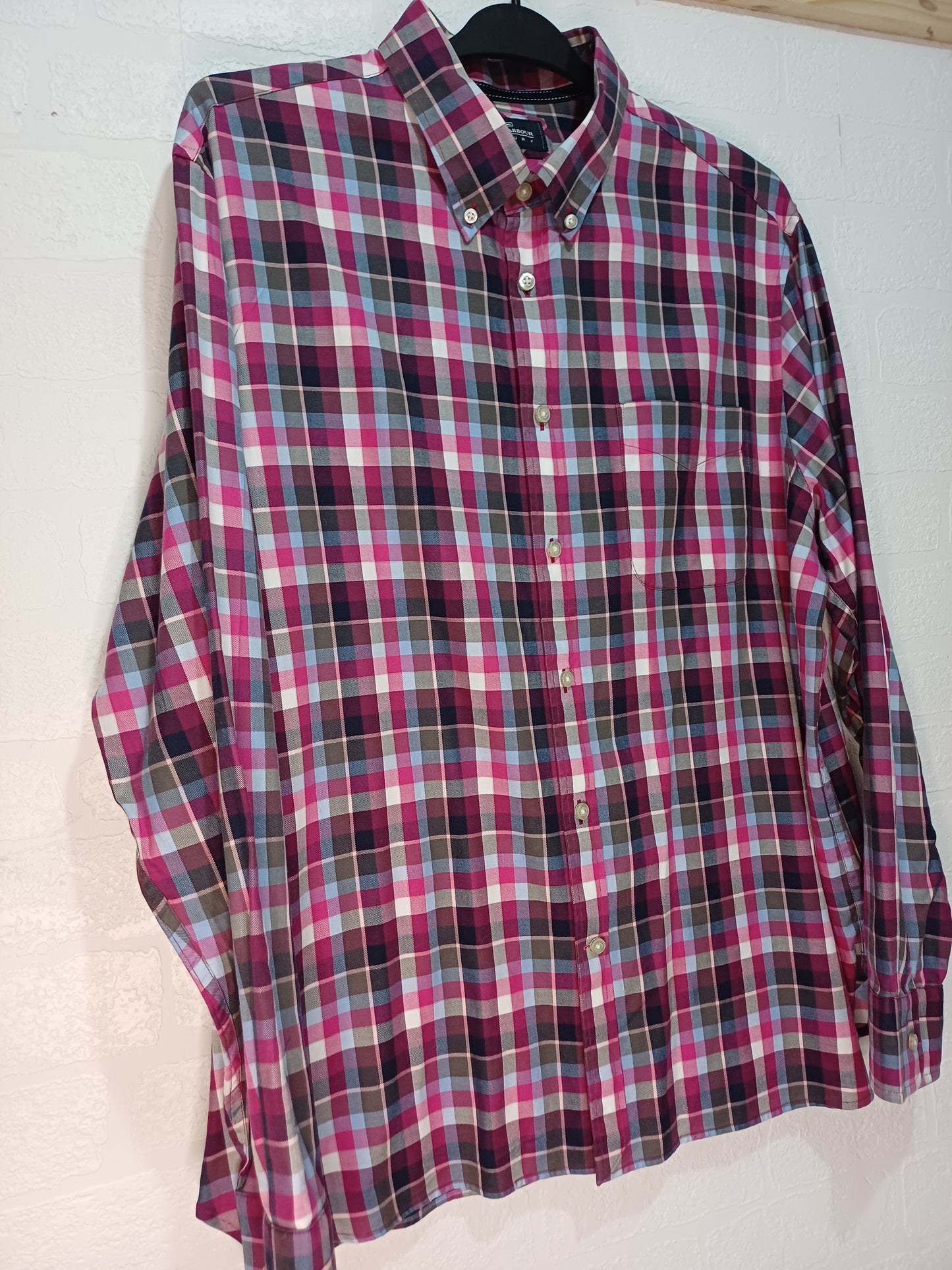 Blue Harbour Men's Pink Multi-Colour Checkered Luxury Cotton Twill Shirt XXL - Very Good Condition