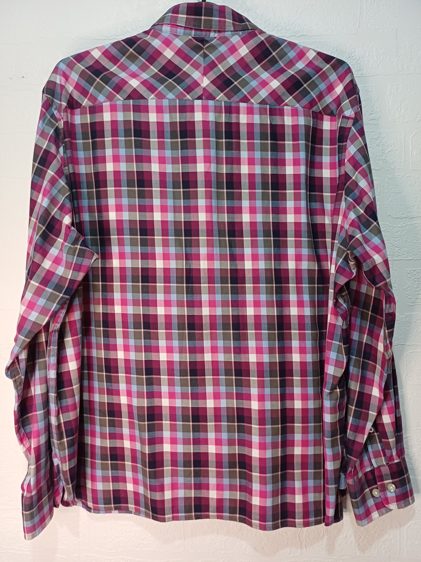 Blue Harbour Men's Pink Multi-Colour Checkered Luxury Cotton Twill Shirt XXL - Very Good Condition