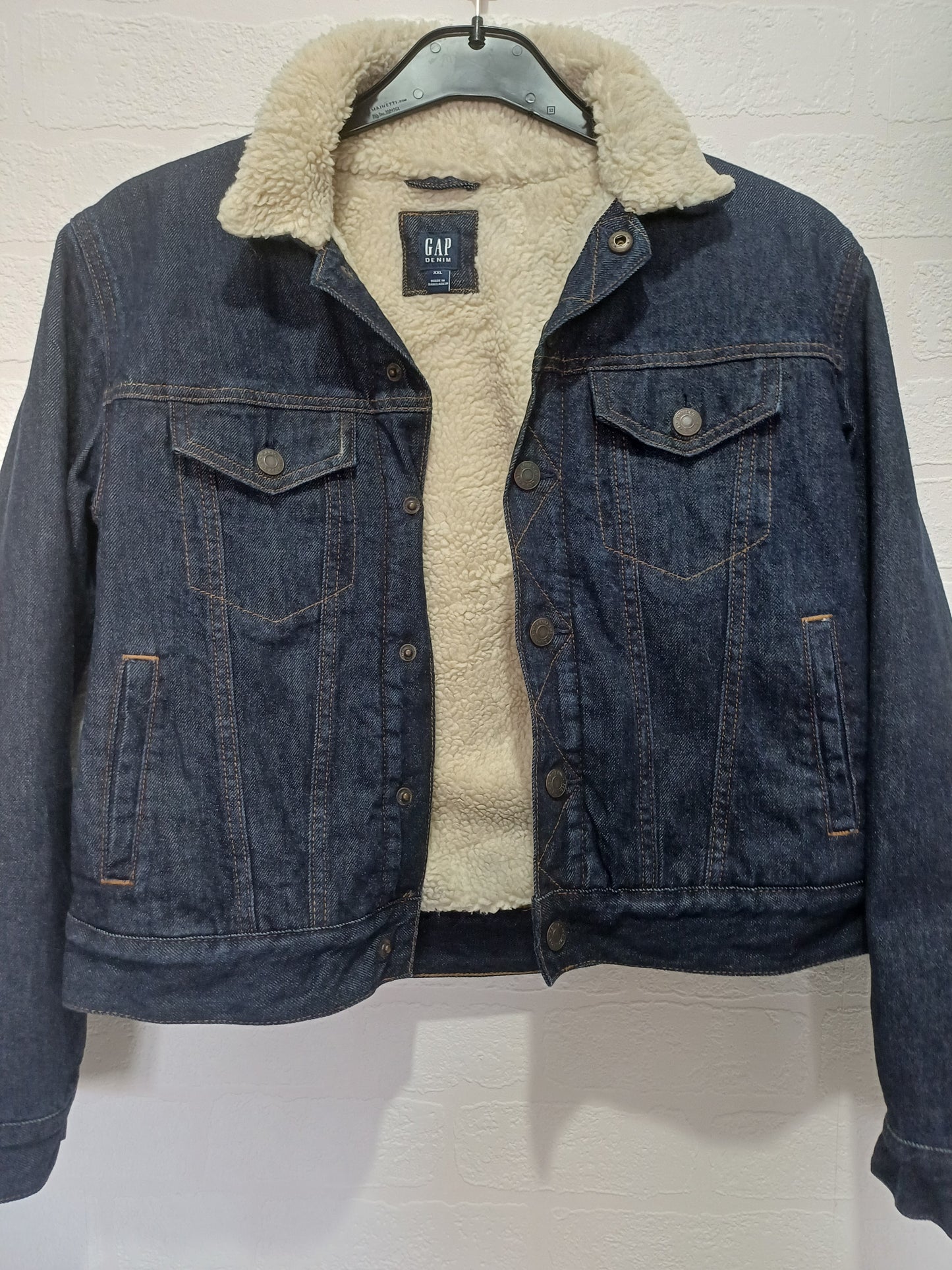 Women's Gap Denim Sherpa Jacket – Blue | XXL Fits XS