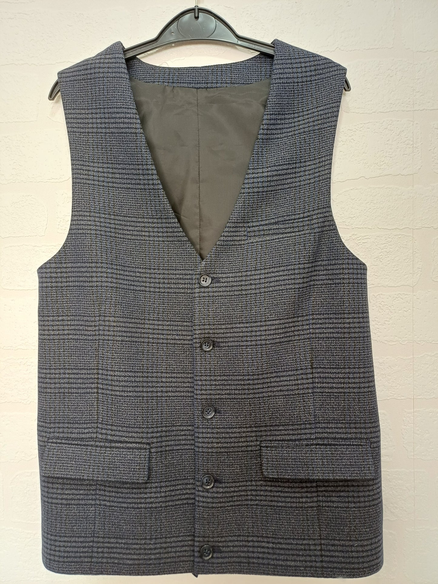 ASOS Men's Grey Check Waistcoat Suit Vest 38R Medium 17.5" PTP 23" Long - Very Good Condition