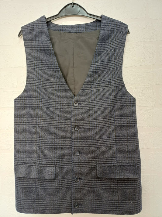 ASOS Men's Grey Check Waistcoat Suit Vest 38R Medium 17.5" PTP 23" Long - Very Good Condition