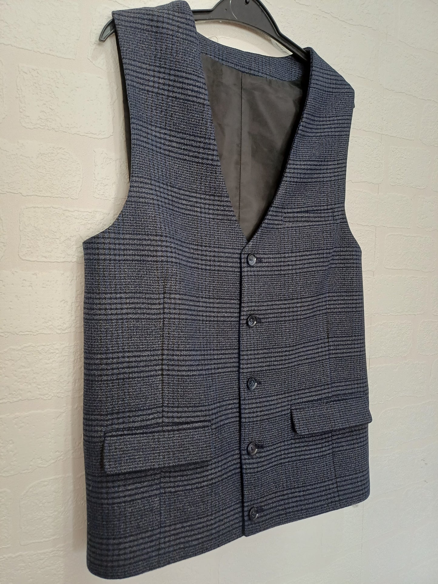 ASOS Men's Grey Check Waistcoat Suit Vest 38R Medium 17.5" PTP 23" Long - Very Good Condition