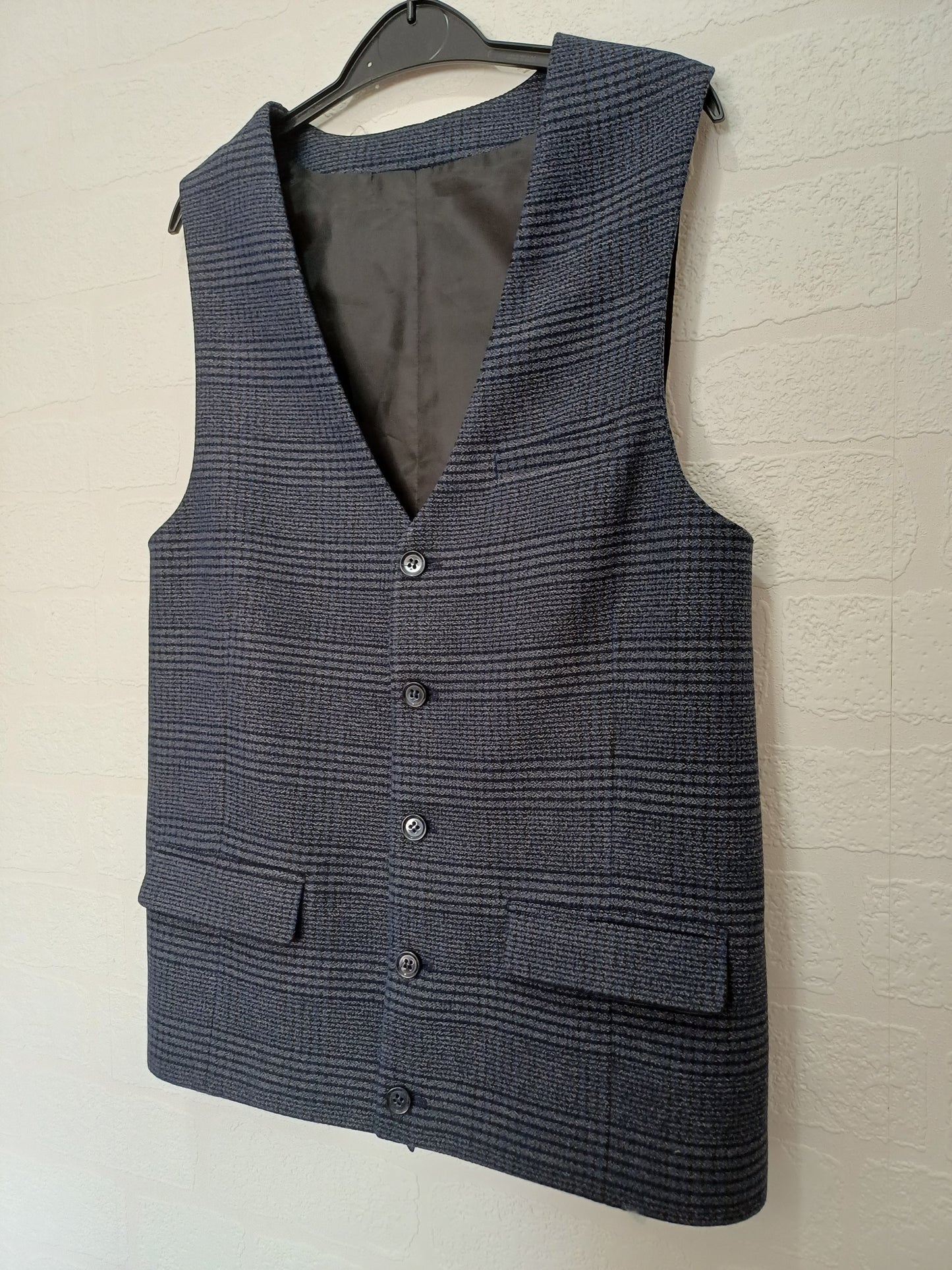 ASOS Men's Grey Check Waistcoat Suit Vest 38R Medium 17.5" PTP 23" Long - Very Good Condition