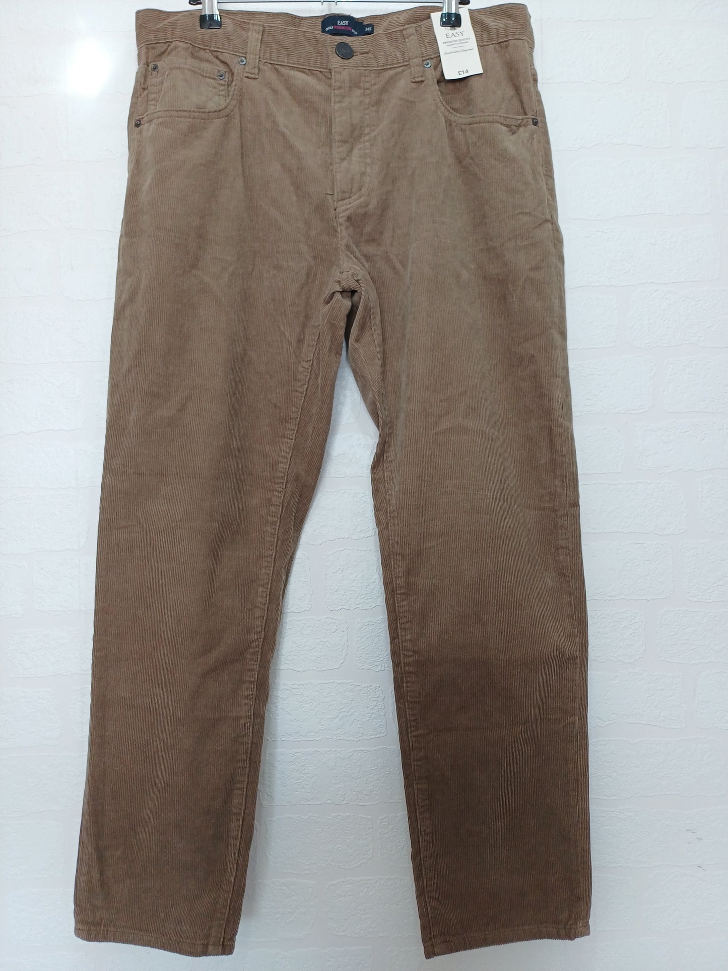 Men's Beige/Brown Corduroy Straight Fit Trousers - 34W 28L