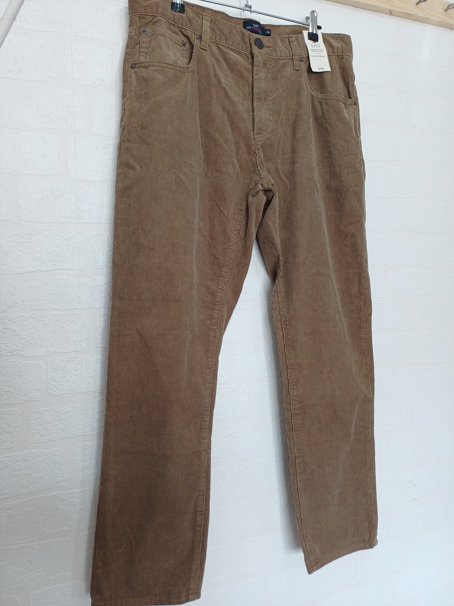 Men's Beige/Brown Corduroy Straight Fit Trousers - 34W 28L