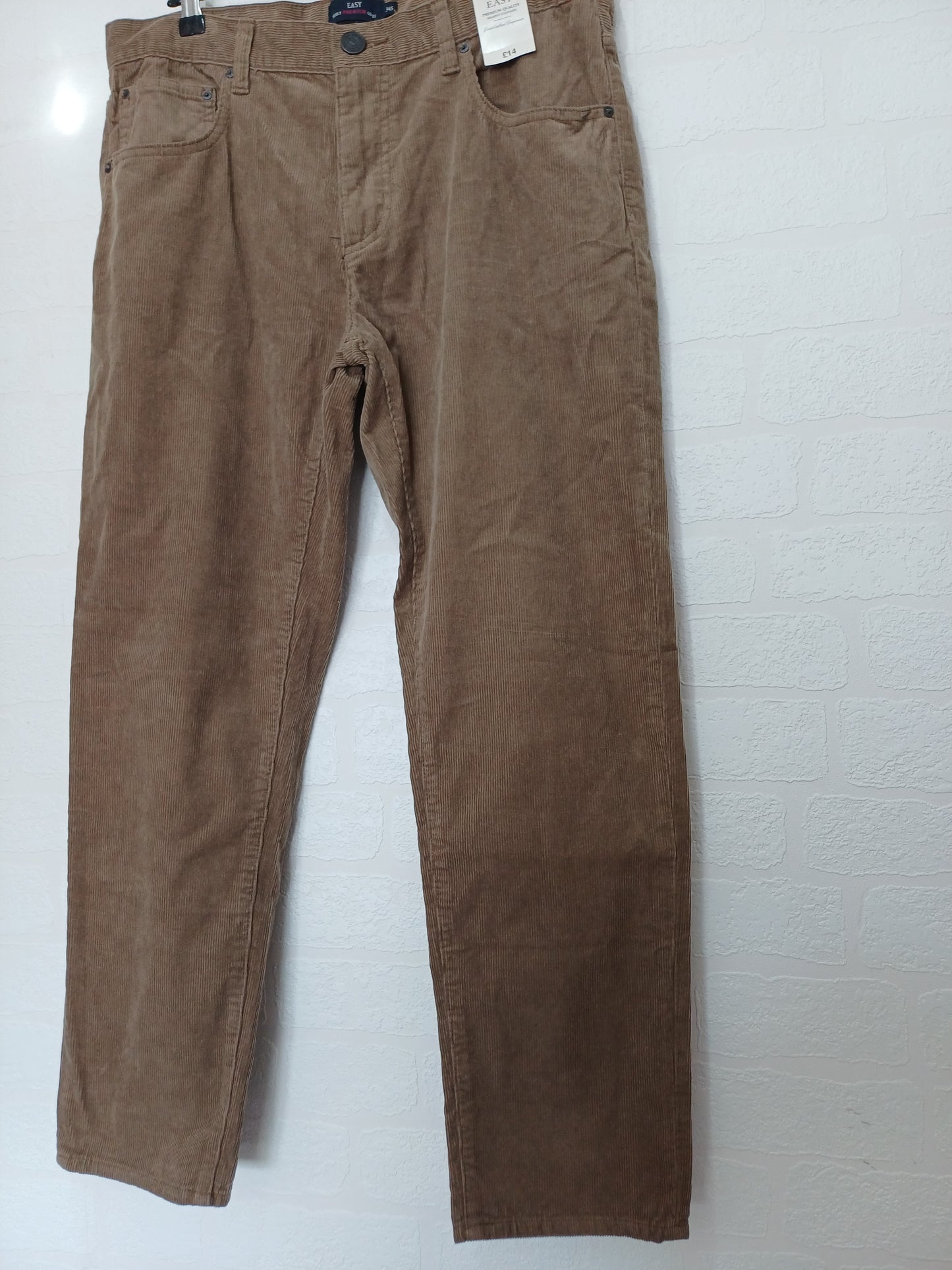 Men's Beige/Brown Corduroy Straight Fit Trousers - 34W 28L
