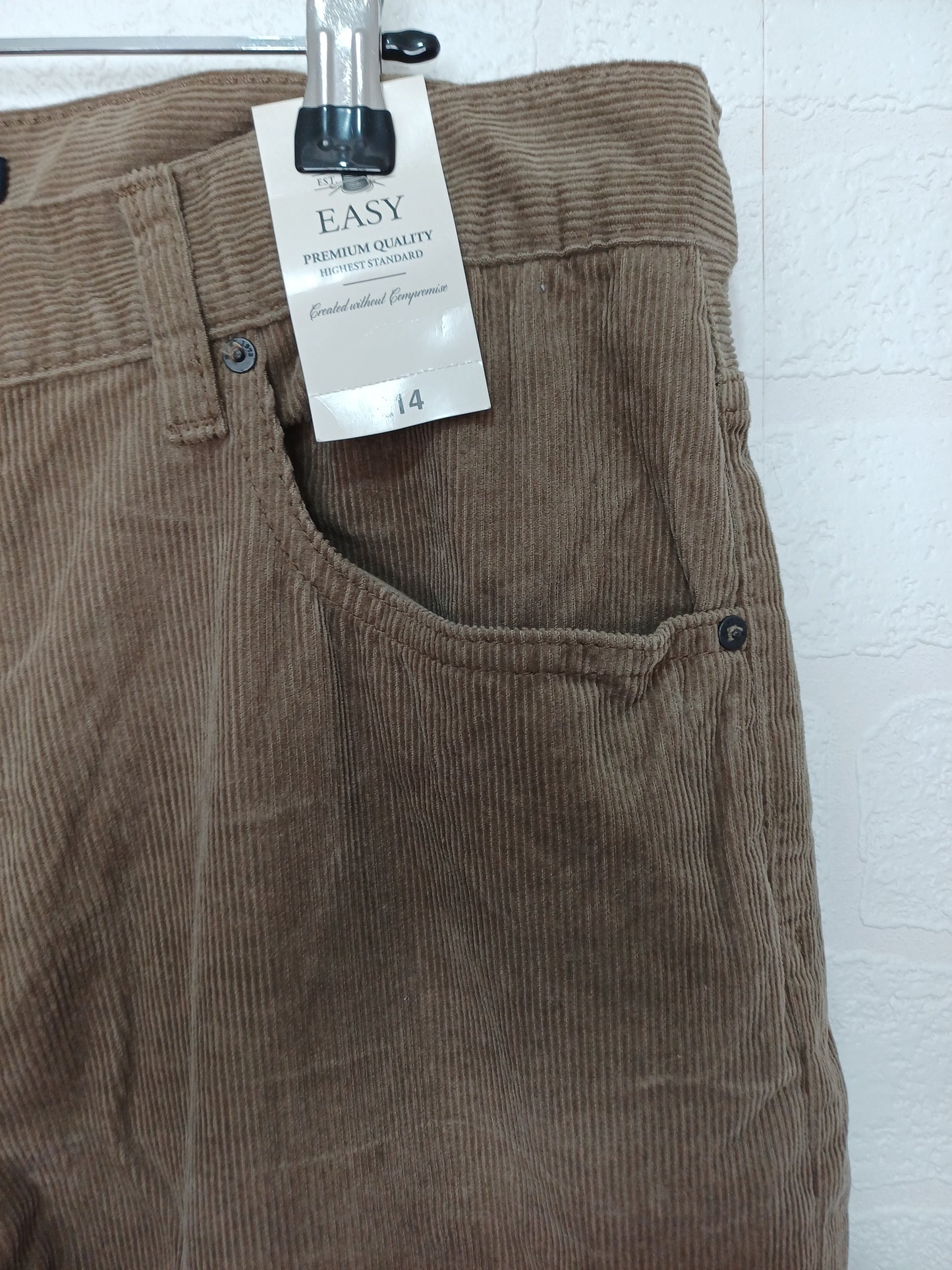 Men's Beige/Brown Corduroy Straight Fit Trousers - 34W 28L