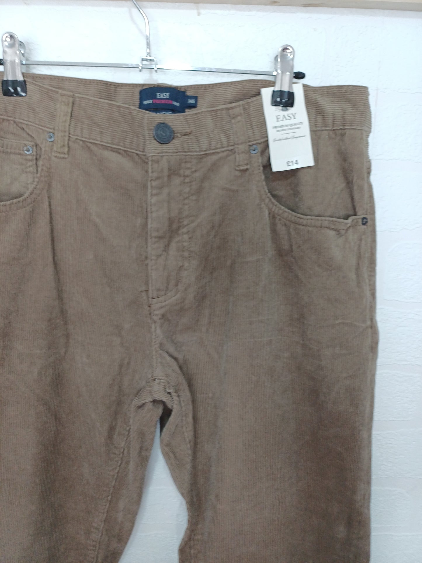 Men's Beige/Brown Corduroy Straight Fit Trousers - 34W 28L