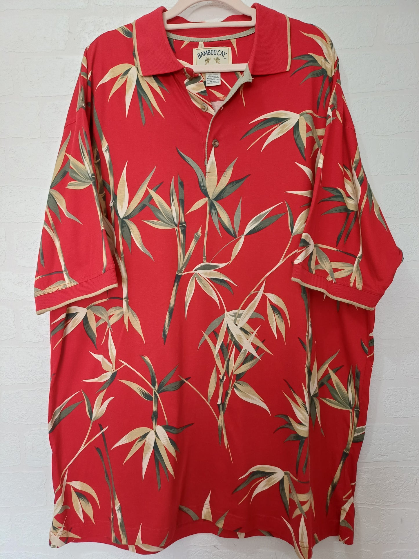 Bamboo Cay Red Tropical Print Short Sleeve Shirt - XL