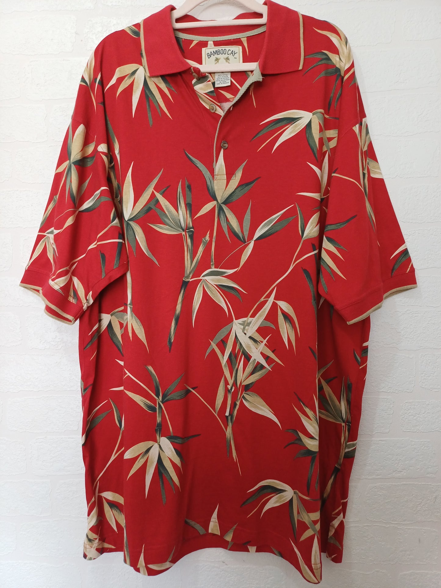 Bamboo Cay Red Tropical Print Short Sleeve Shirt - XL