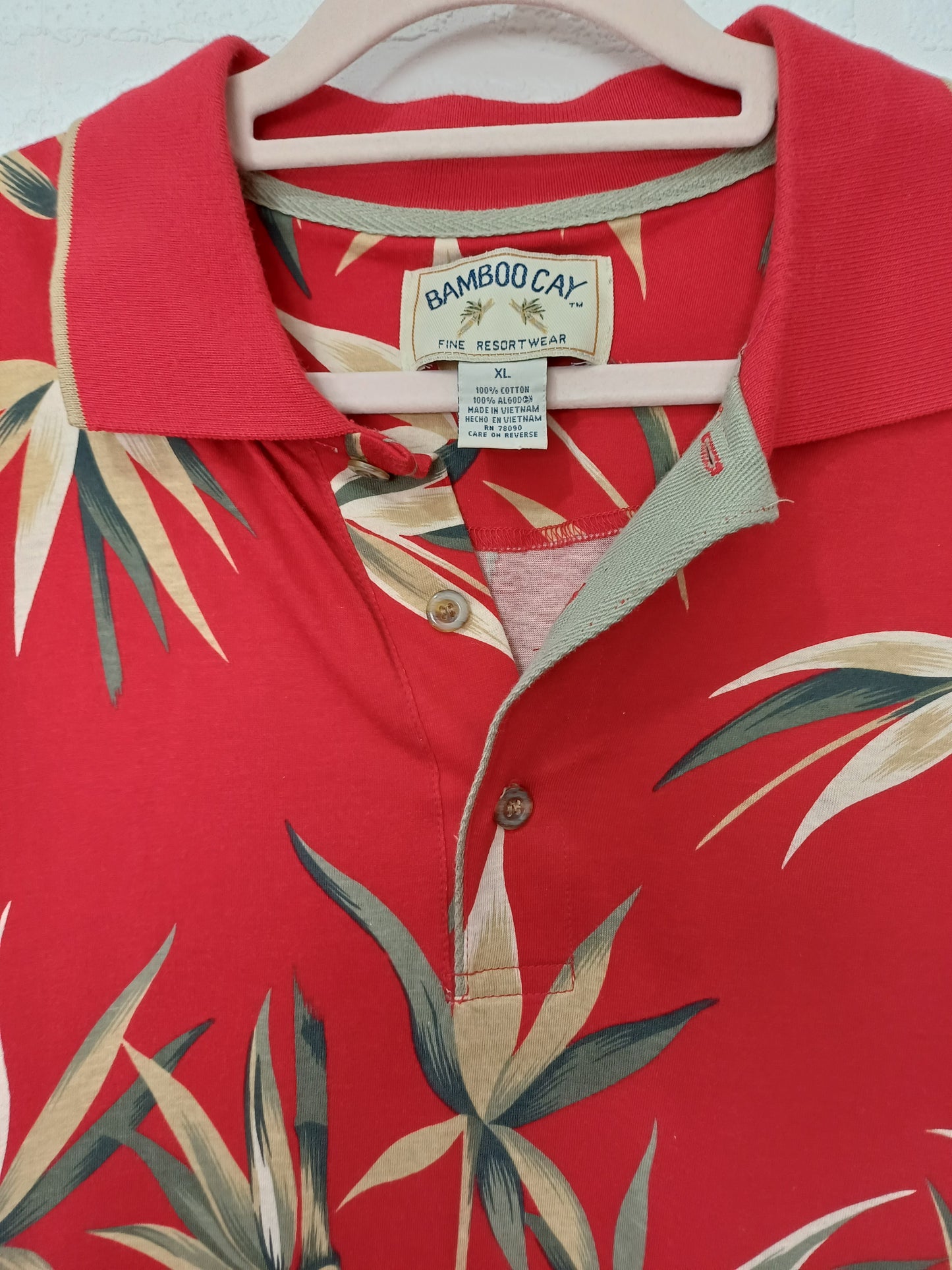 Bamboo Cay Red Tropical Print Short Sleeve Shirt - XL