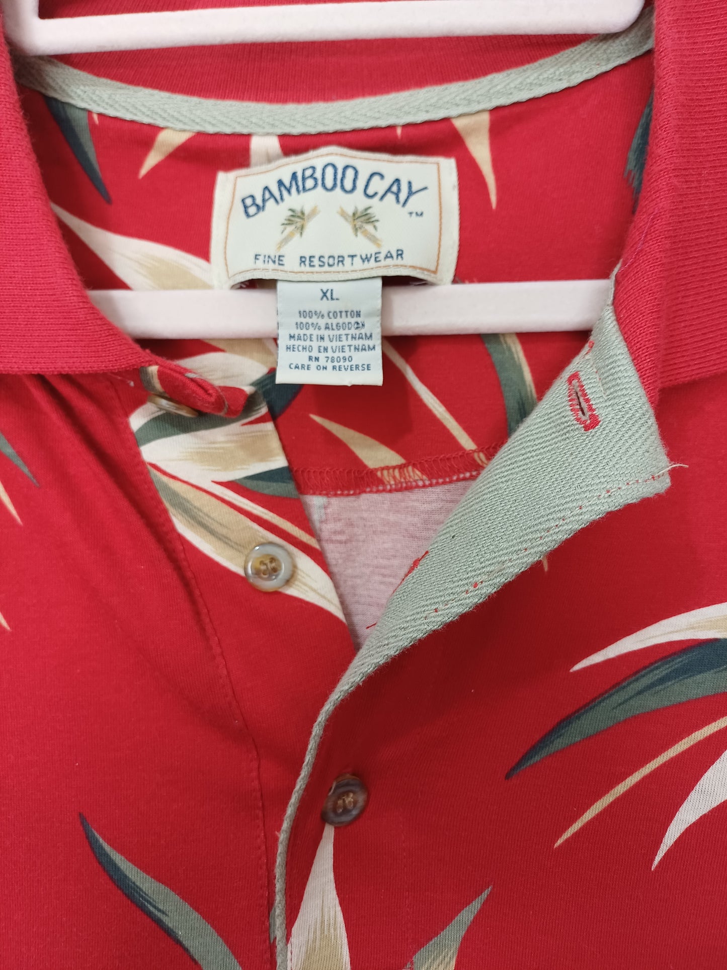 Bamboo Cay Red Tropical Print Short Sleeve Shirt - XL