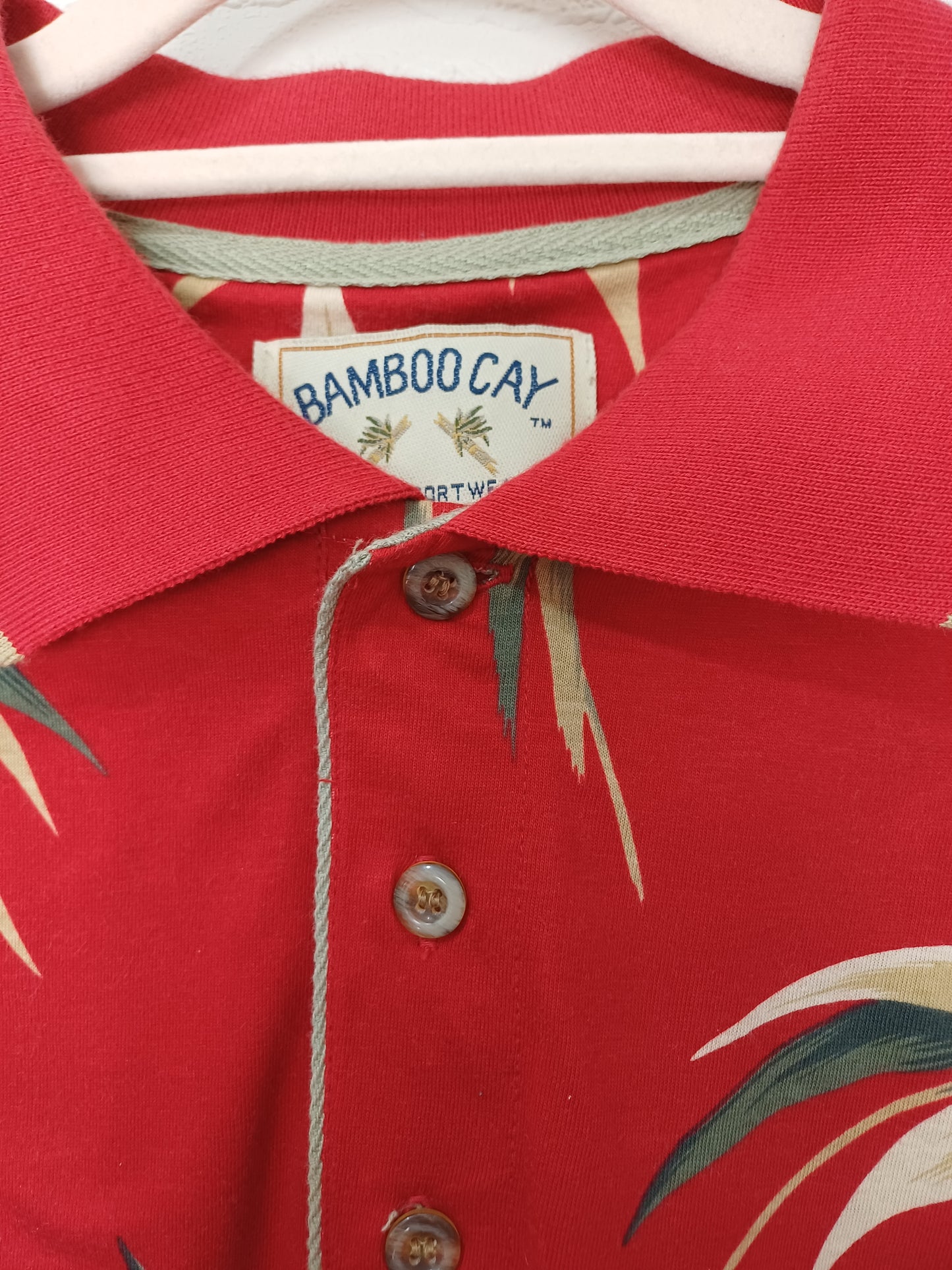 Bamboo Cay Red Tropical Print Short Sleeve Shirt - XL