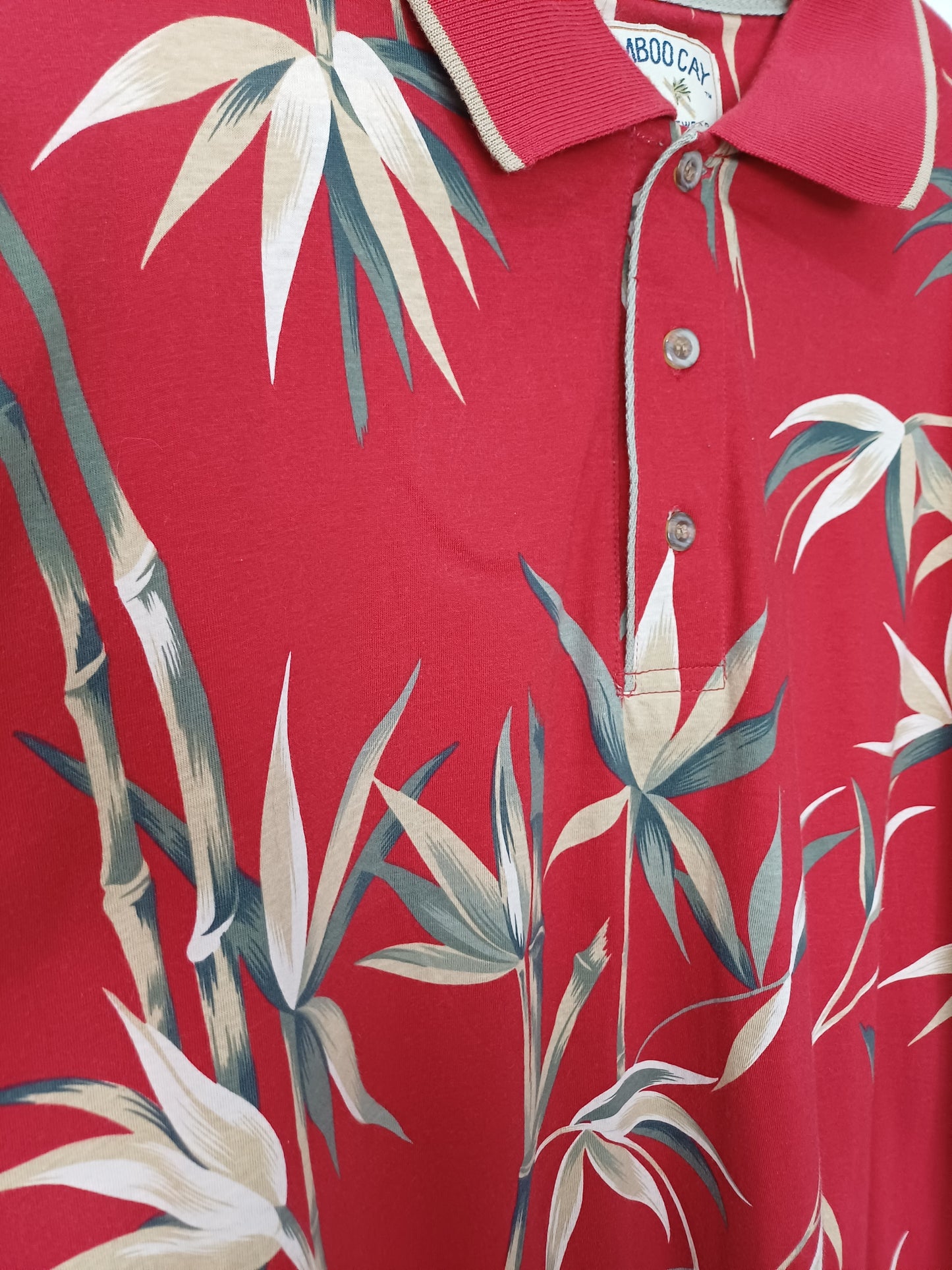 Bamboo Cay Red Tropical Print Short Sleeve Shirt - XL
