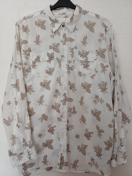 Rocha John Rocha Men's White Leaf Pattern Long Sleeve Shirt - XL