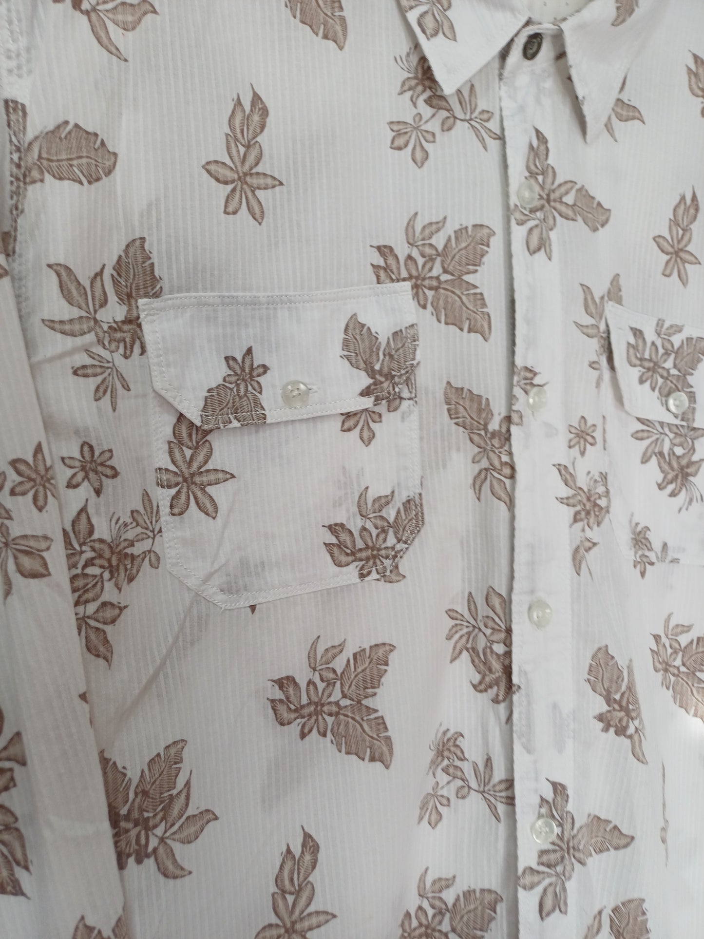 Rocha John Rocha Men's White Leaf Pattern Long Sleeve Shirt - XL