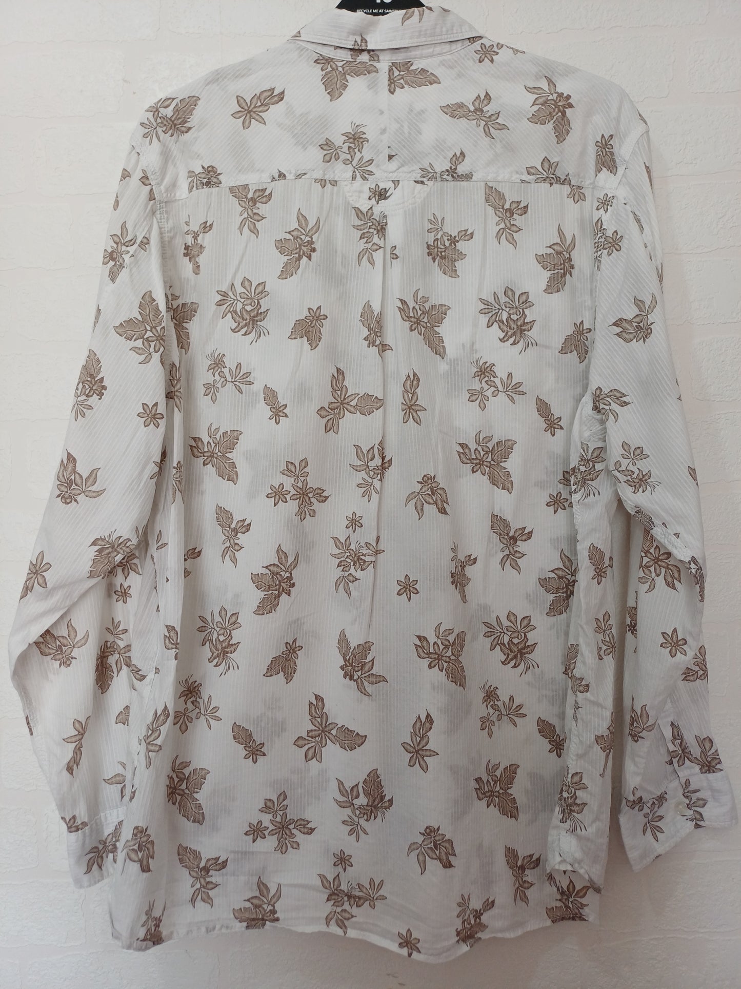 Rocha John Rocha Men's White Leaf Pattern Long Sleeve Shirt - XL