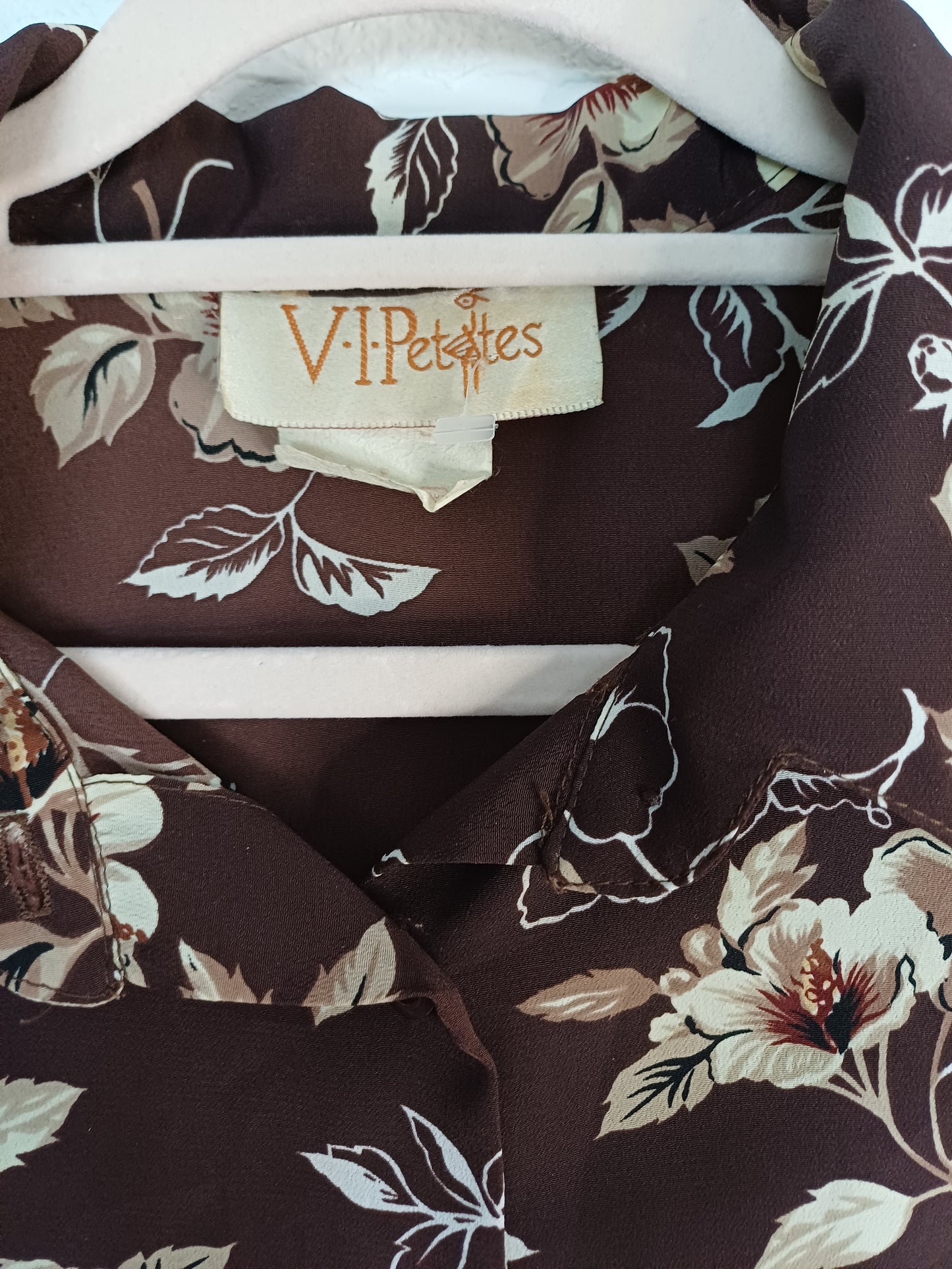 Women's Brown Floral Sleeveless Blouse | V.I Petites | Size 10-12