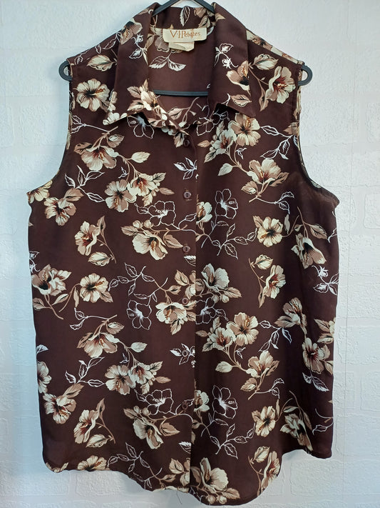Women's Brown Floral Sleeveless Blouse | V.I Petites | Size 10-12