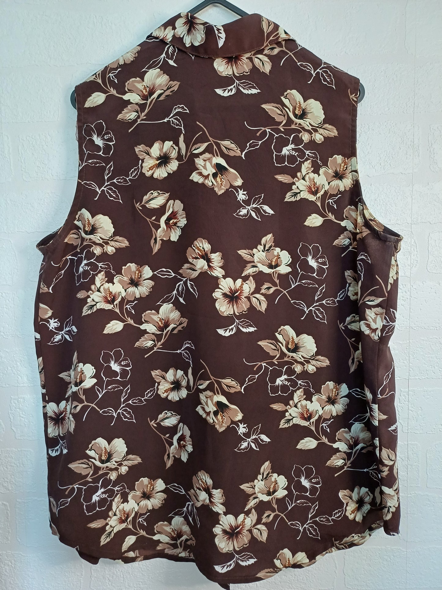 Women's Brown Floral Sleeveless Blouse | V.I Petites | Size 10-12