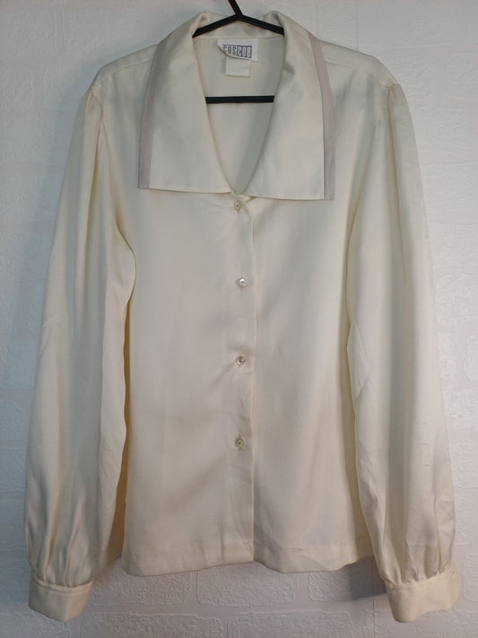Coscob White Big Collar Blouse UK 10 21" PTP - Good Condition