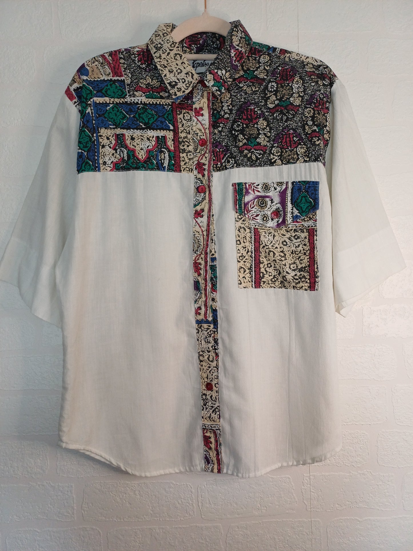 Tapestry Vintage White Patterned Blouse/Shirt – Approx UK 12-14 (21" PTP)