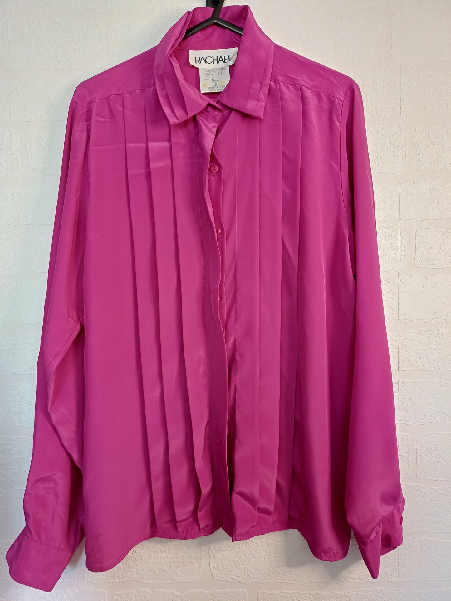 Rachael Vintage Bright Pink Pleated Front Blouse – Size 10 (80s/90s)