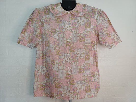 012 Benetton Pink Floral Blouse – Vintage (Fits S/M, 100% Cotton)