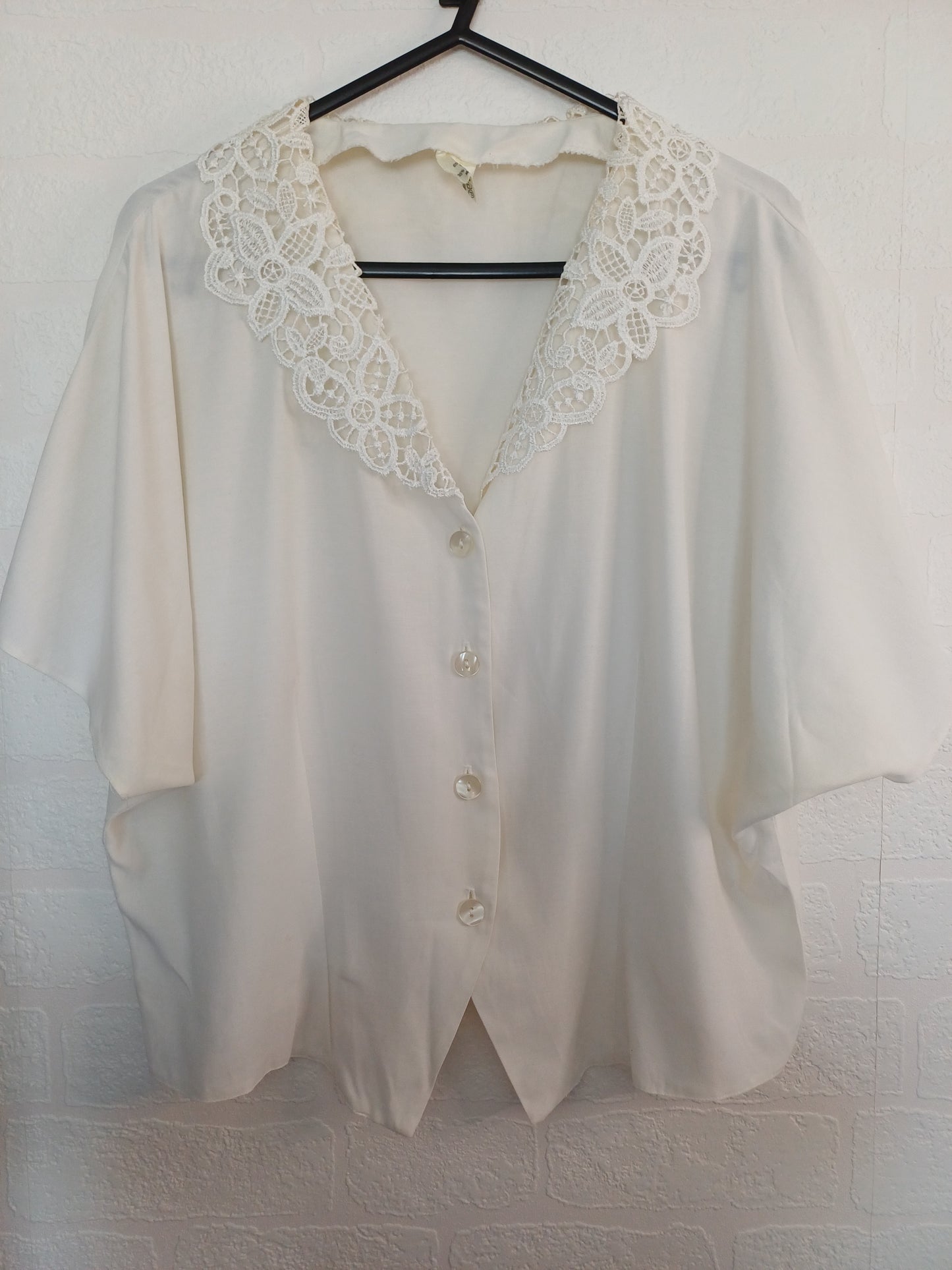 Unbranded White Vintage Blouse with Netting Collar – EU 44 / UK 16