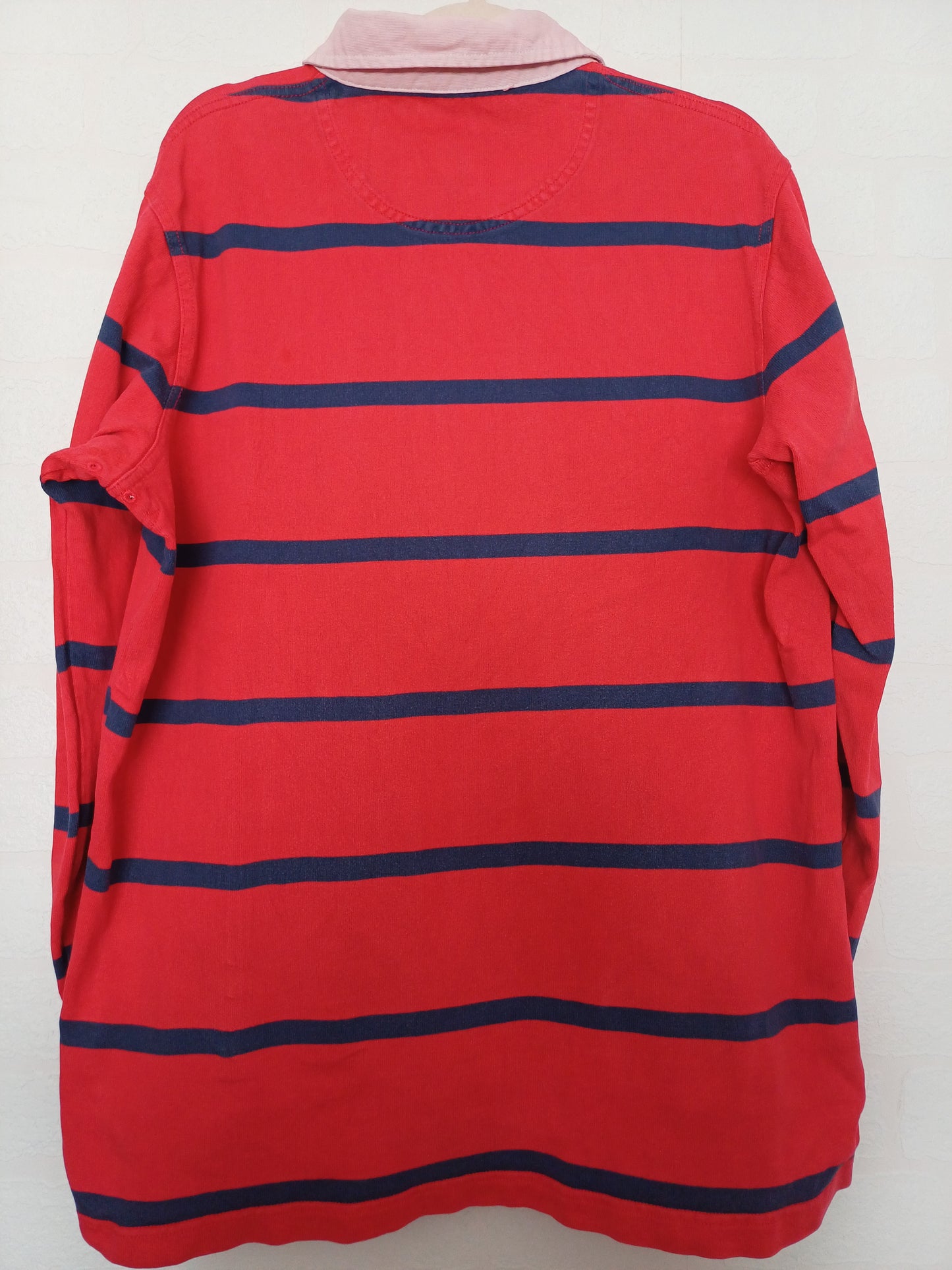 Lands' End Red and Navy Blue Striped Rugby Top Large 23" PTP - Good Condition