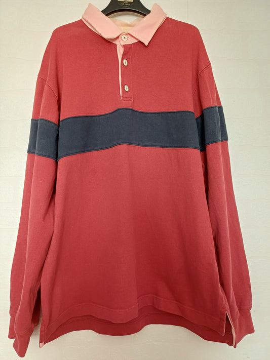 Gap Burgundy and Navy Blue Striped Rugby Top Large 23" PTP - Good Condition