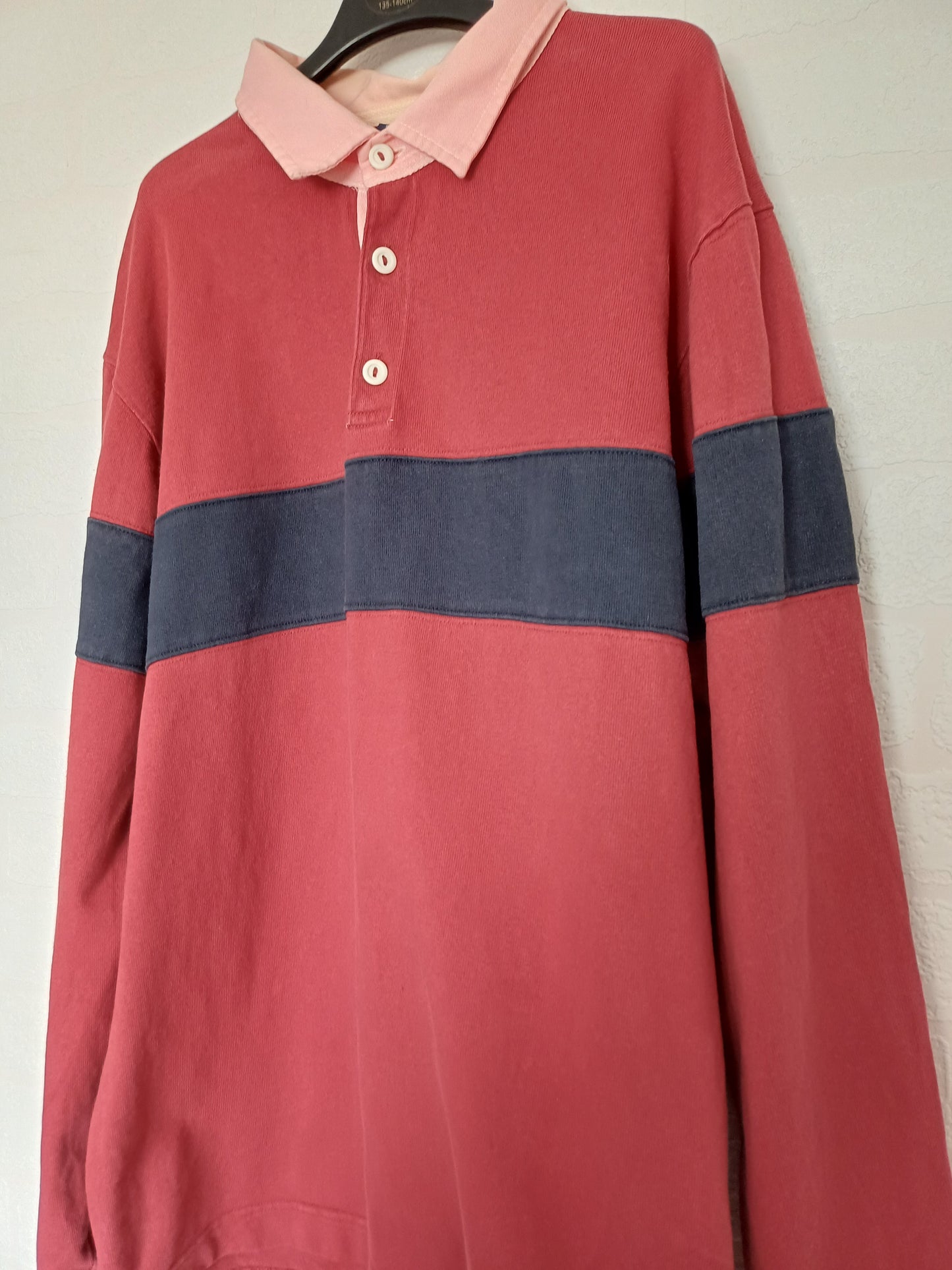 Gap Burgundy and Navy Blue Striped Rugby Top Large 23" PTP - Good Condition
