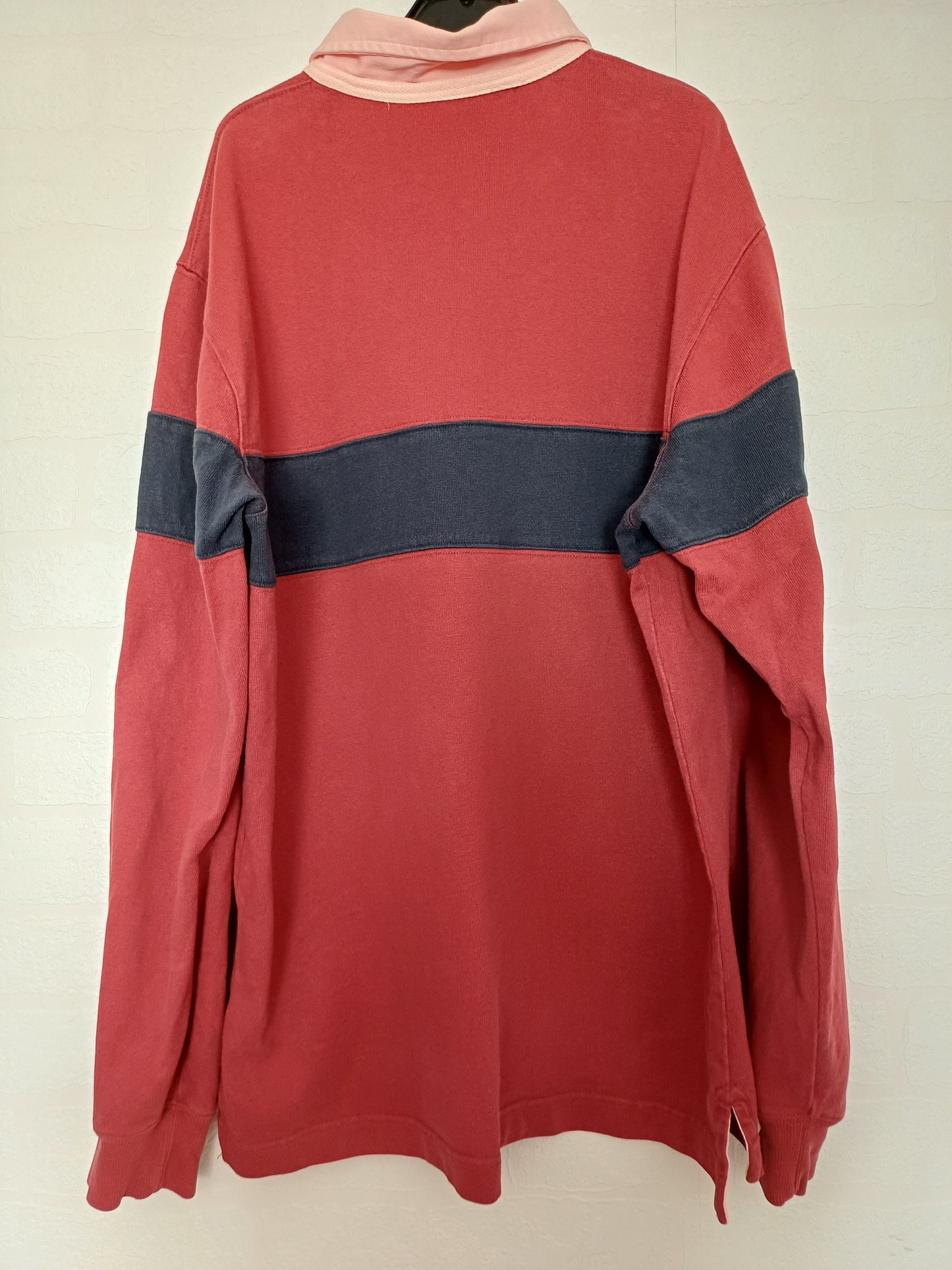 Gap Burgundy and Navy Blue Striped Rugby Top Large 23" PTP - Good Condition