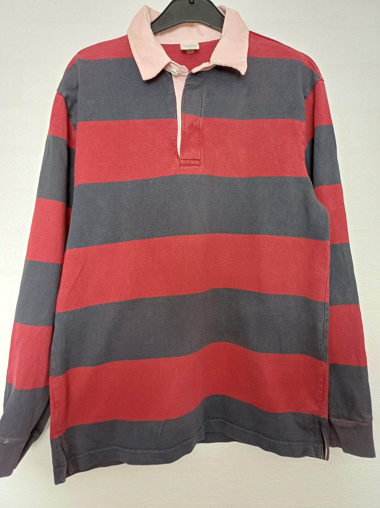 Old Navy Red and Navy Blue Rugby Shirt Medium 21" PTP - Good Condition