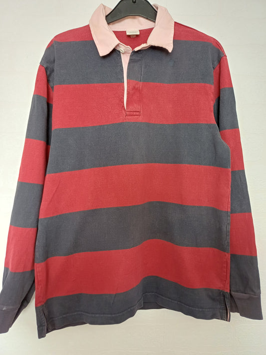 Old Navy Red and Navy Blue Rugby Shirt Medium 21" PTP - Good Condition