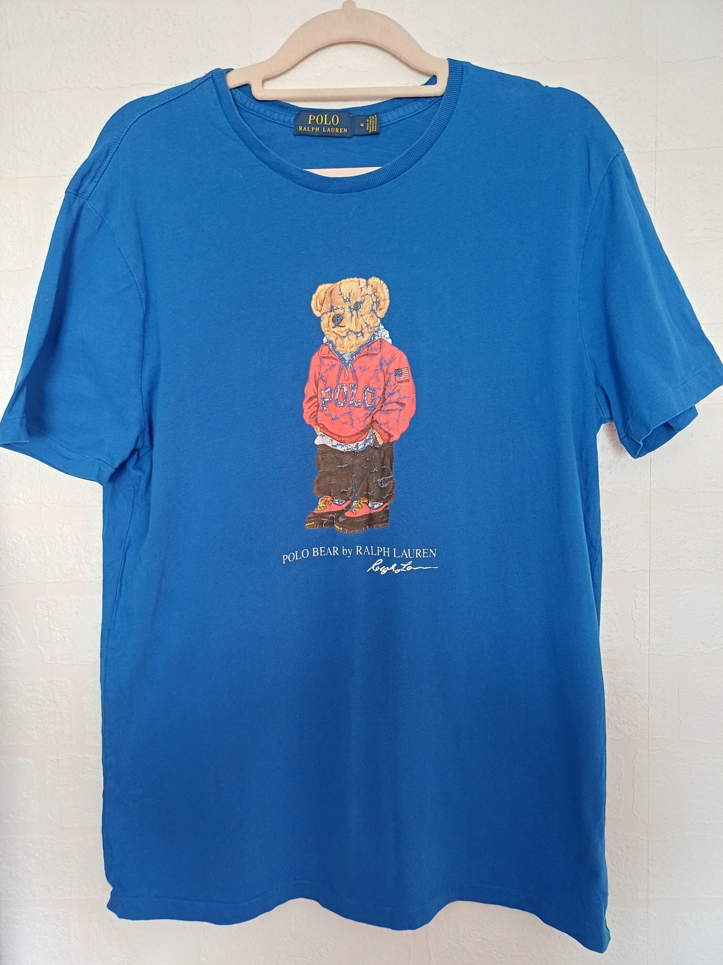 Polo Ralph Lauren Blue Polo Bear Graphic T-Shirt Medium 20" PTP - Good Condition