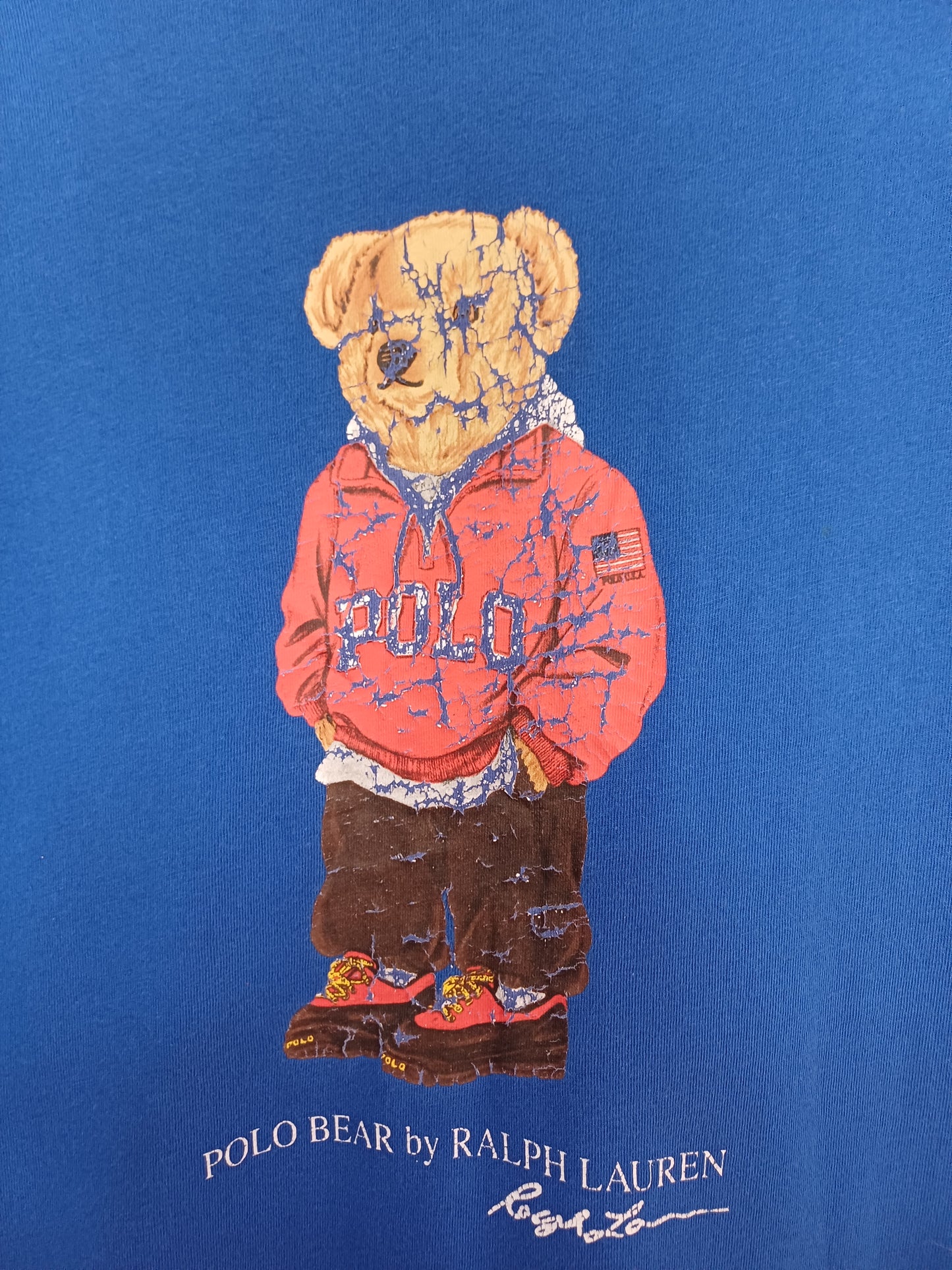 Polo Ralph Lauren Blue Polo Bear Graphic T-Shirt Medium 20" PTP - Good Condition