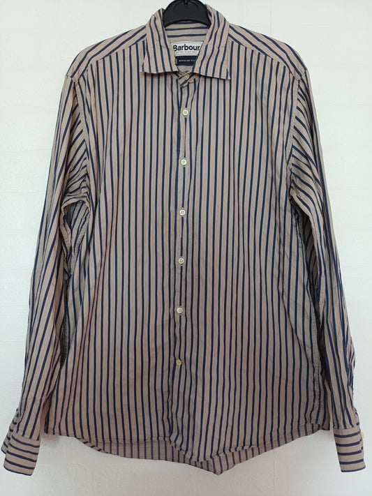 Barbour Light Purple and Beige Shirt Size R 23" PTP - Very Good Condition