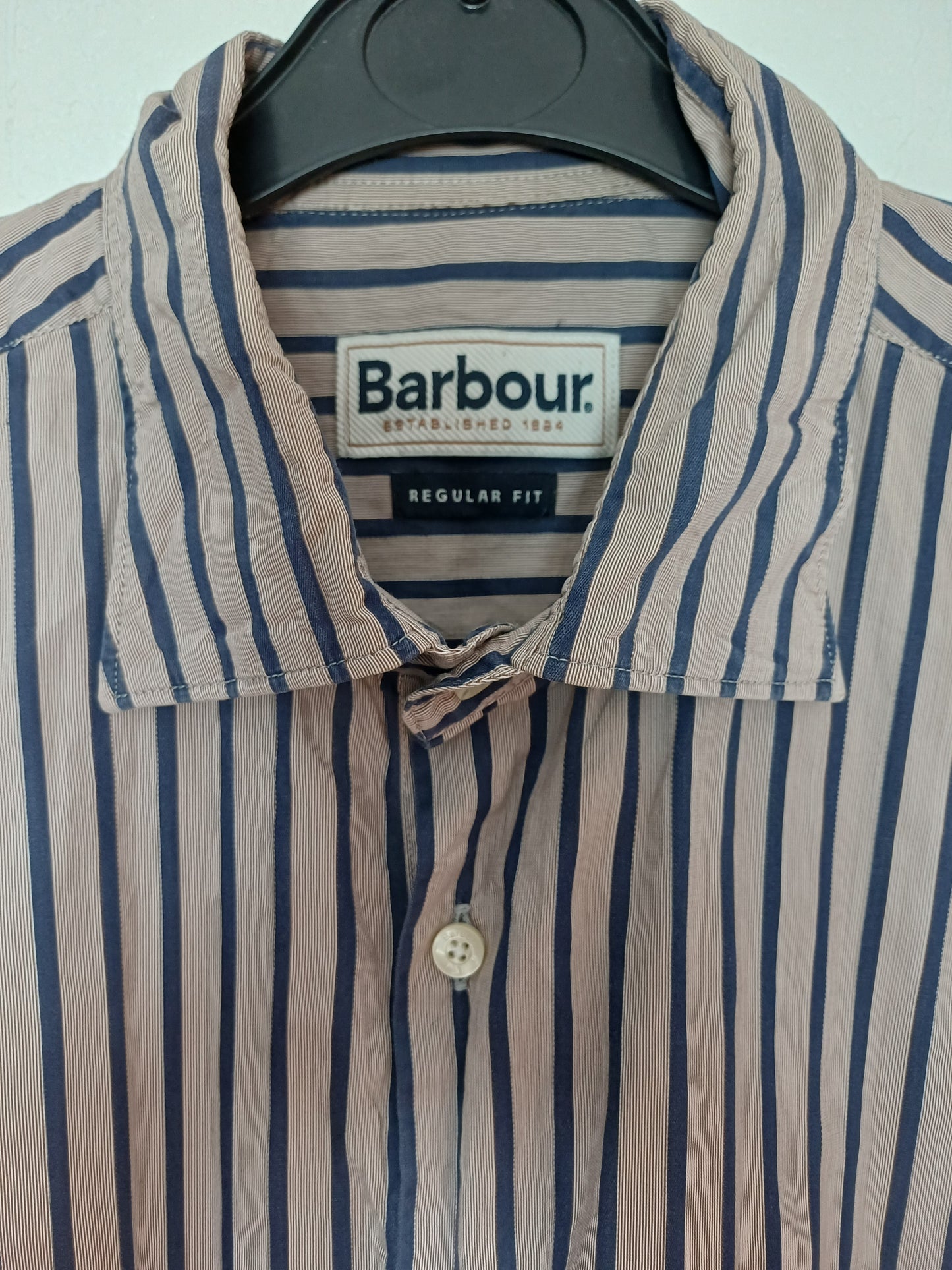 Barbour Light Purple and Beige Shirt Size R 23" PTP - Very Good Condition
